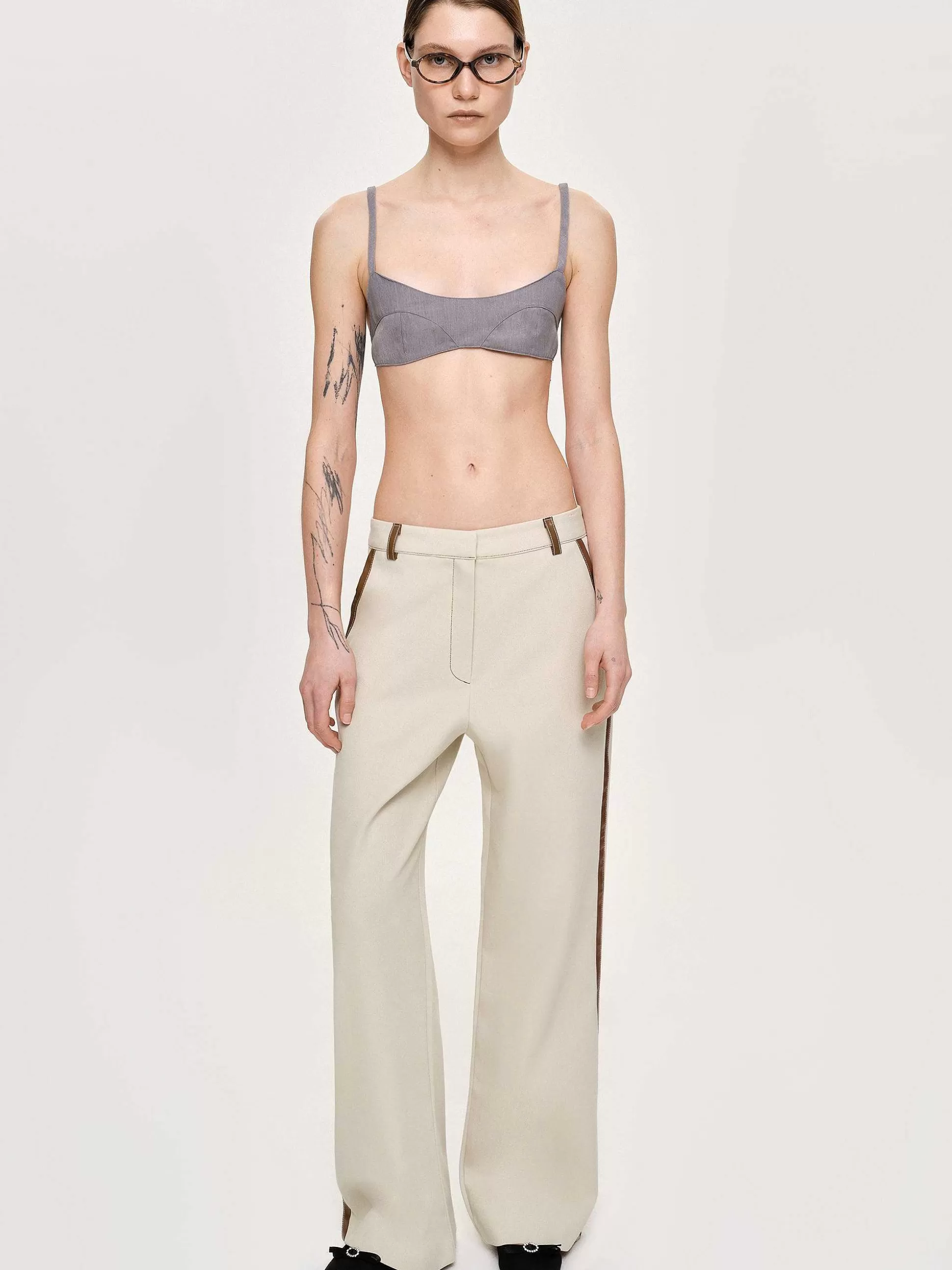 Women Source Unknown Clothing-Leather-Trimmed Pants, Canvas