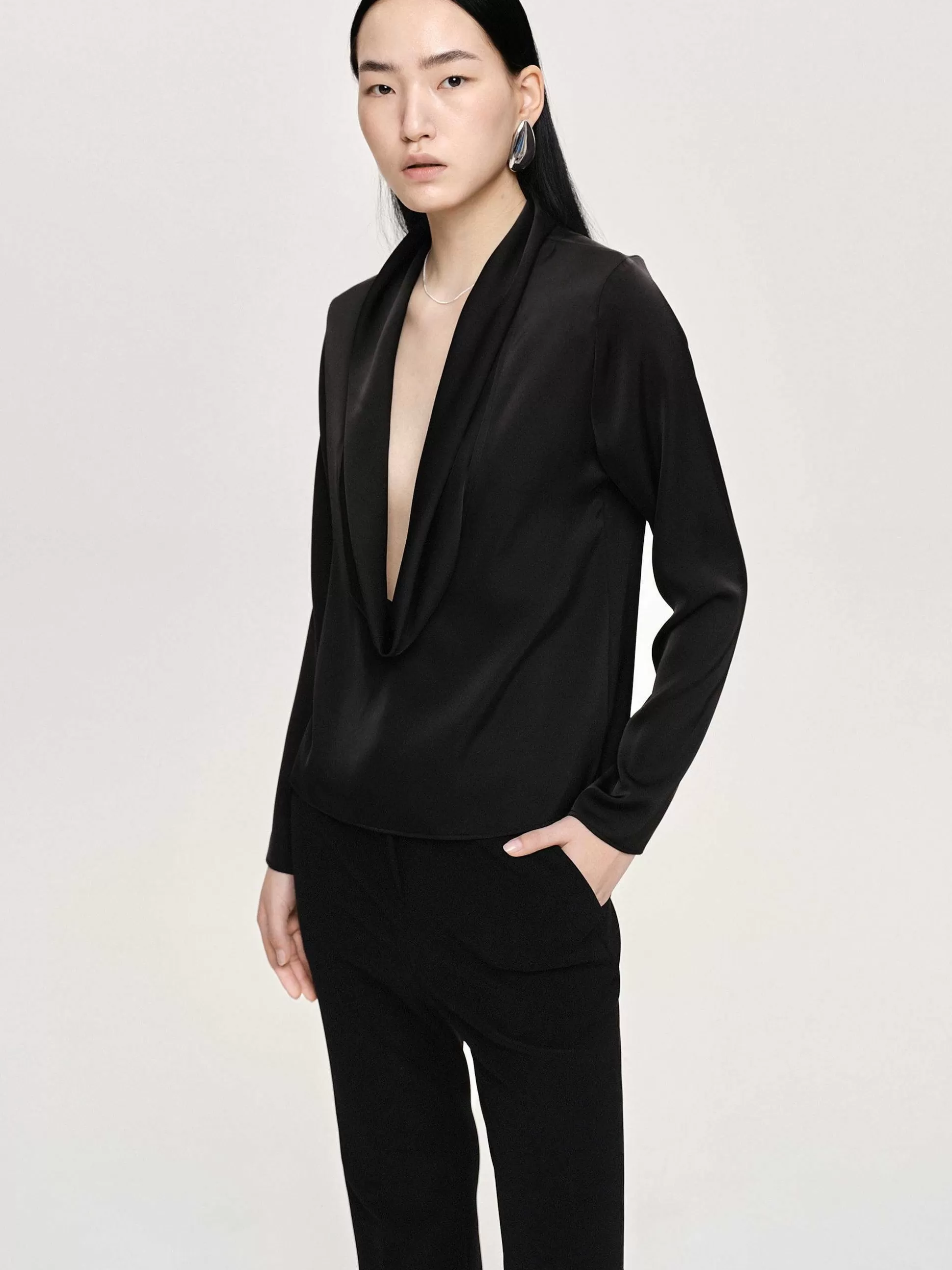Women Source Unknown Clothing-Leiva Cowl-Back Blouse, Black