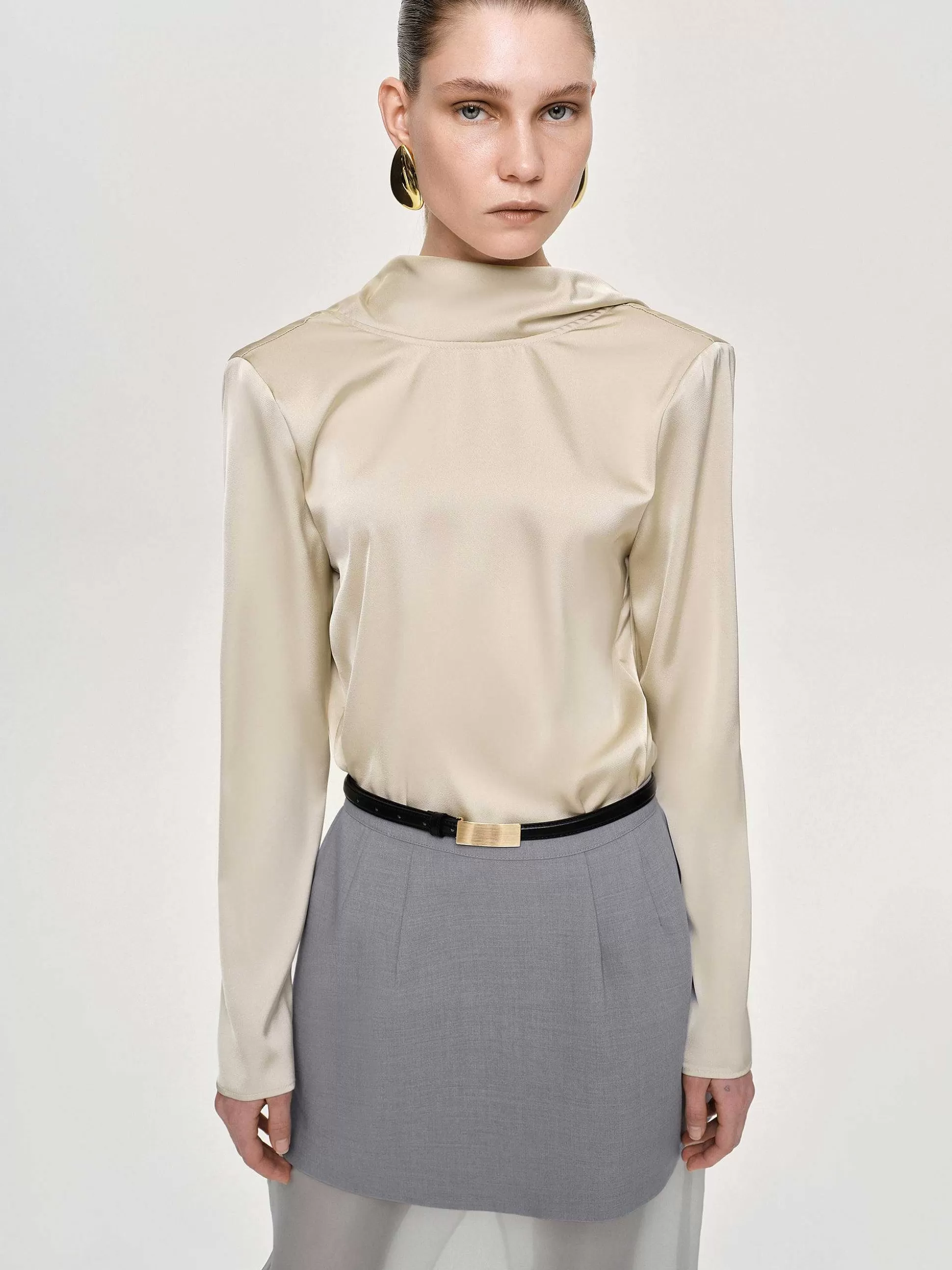 Women Source Unknown Clothing-Leiva Cowl-Back Blouse, Parchment