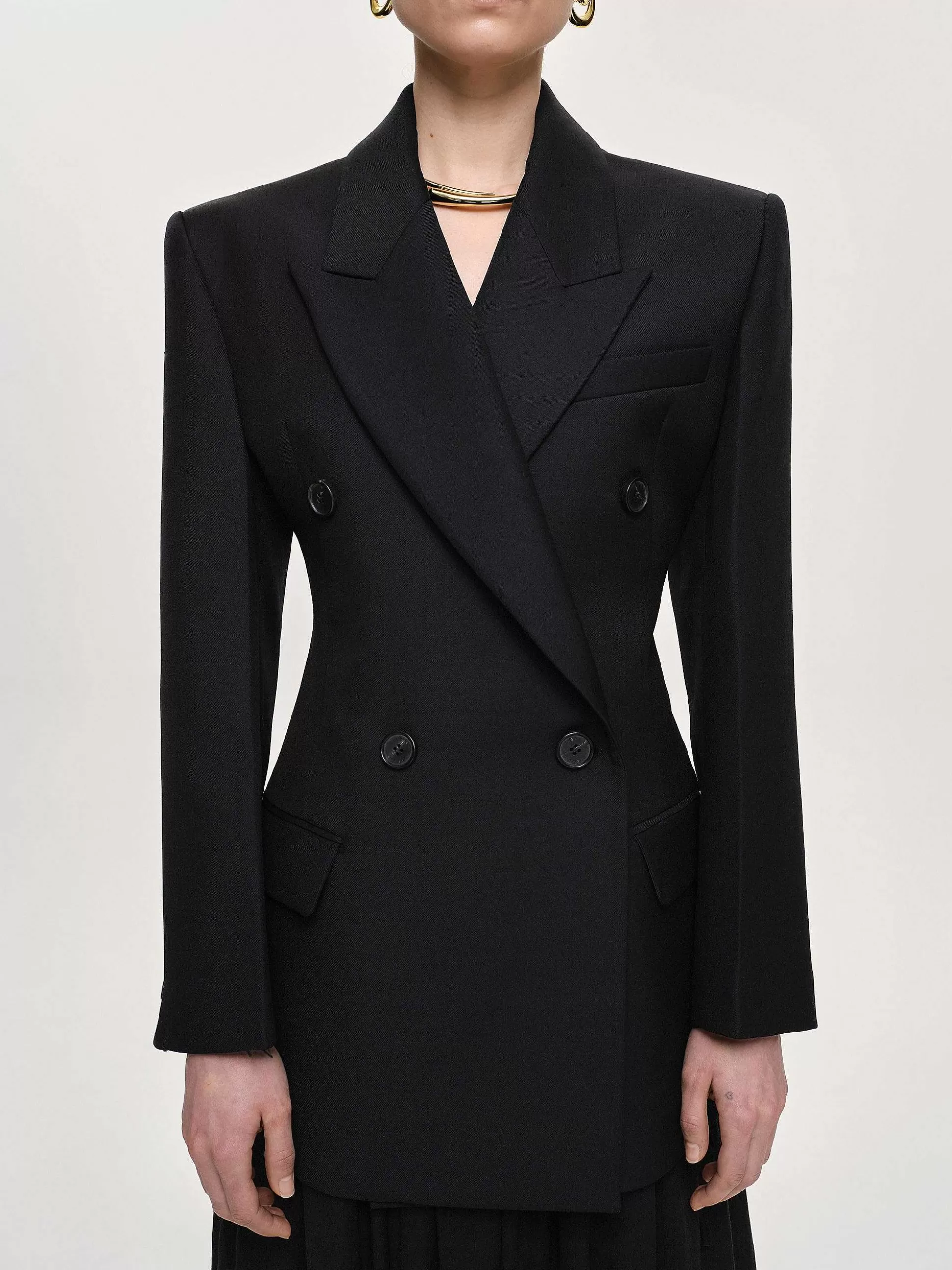 Women Source Unknown Clothing-Leonara Double Breasted Cinch Blazer, Black