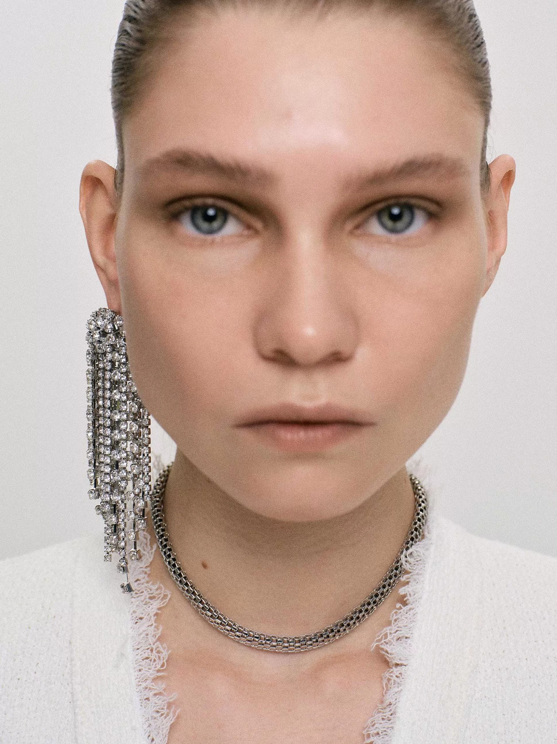 Women Source Unknown Clothing-Long Rhinestone Earrings, Silver