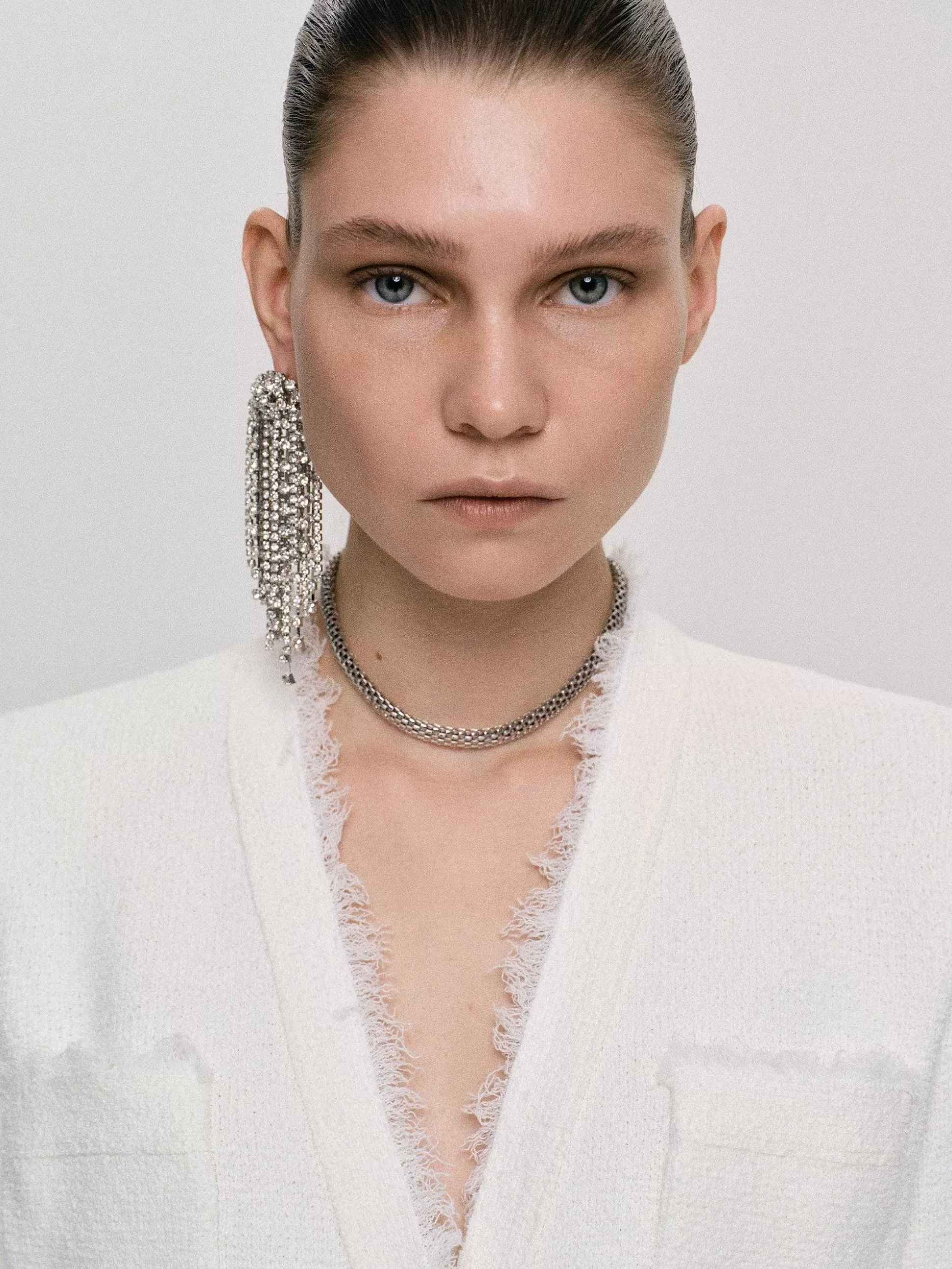 Women Source Unknown Clothing-Long Rhinestone Earrings, Silver