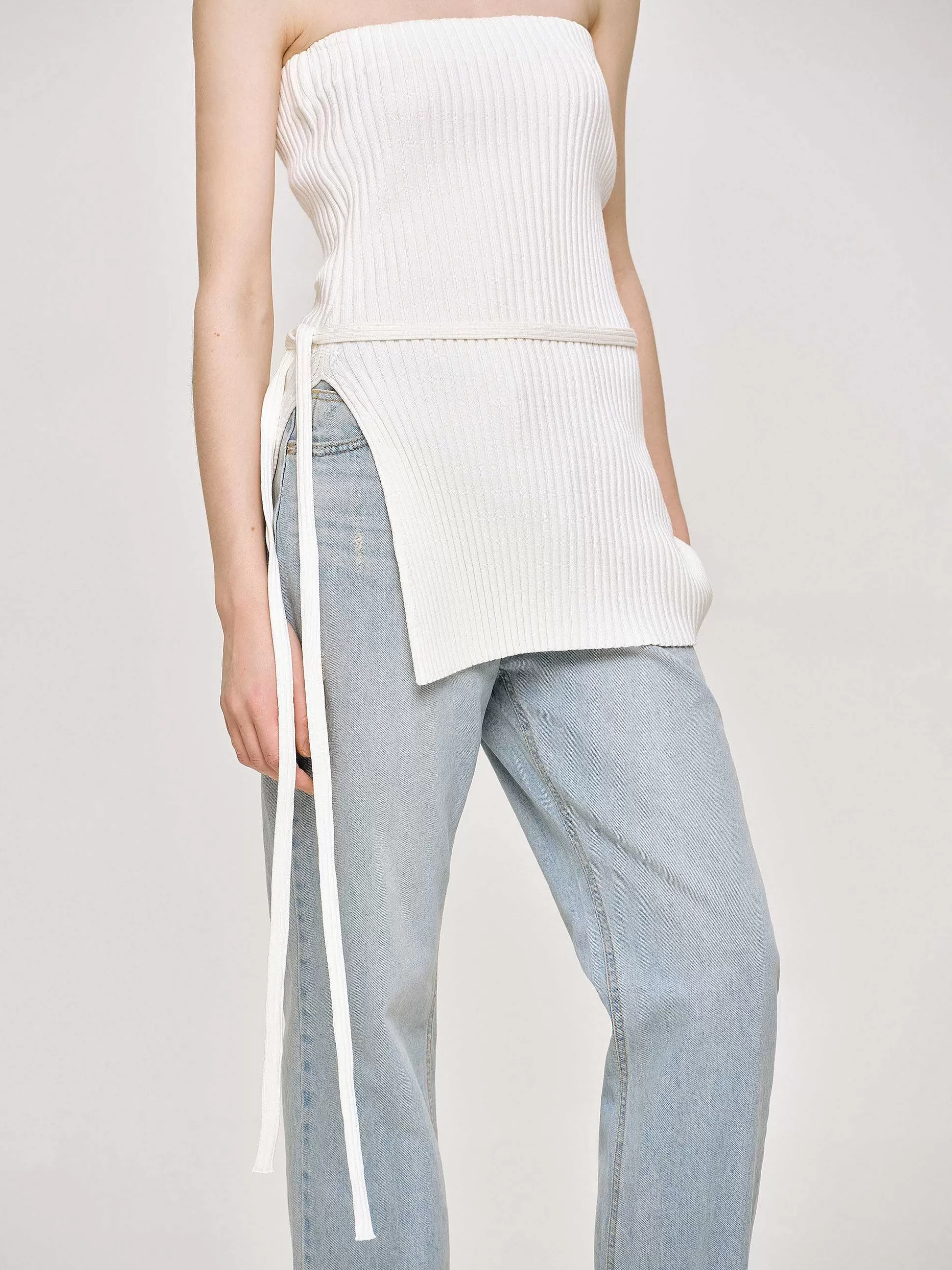 Women Source Unknown Clothing-Long Split Rib Knit, White