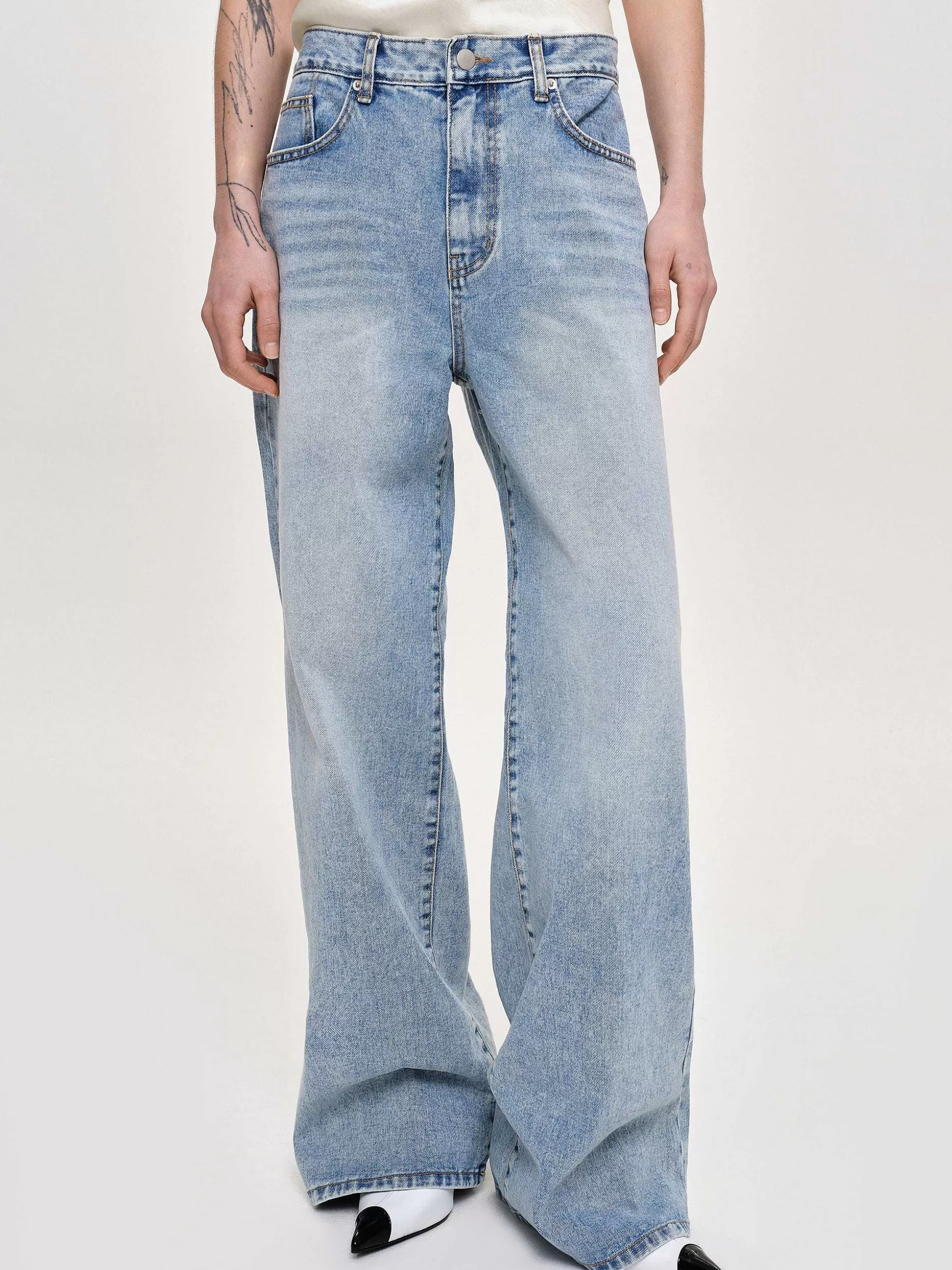 Women Source Unknown Denim-Long Straight-Leg Jeans, Light Vintage Blue