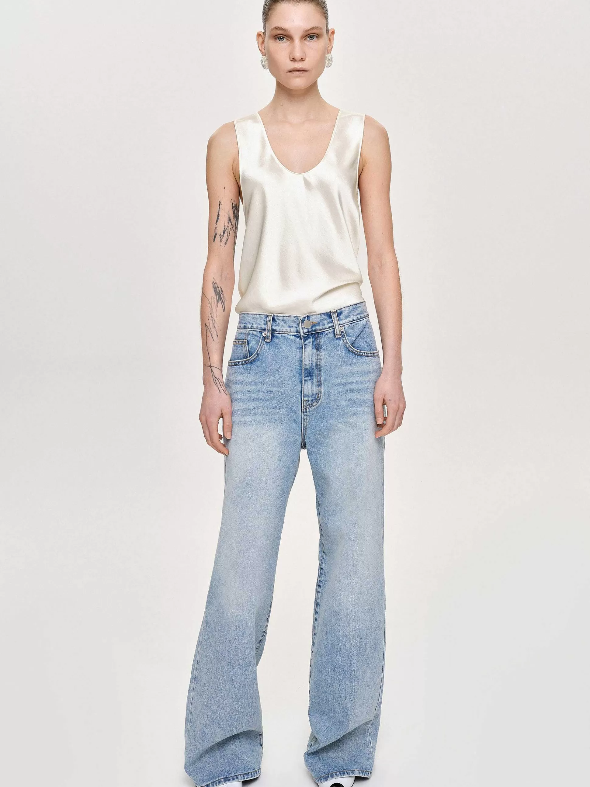 Women Source Unknown Denim-Long Straight-Leg Jeans, Light Vintage Blue