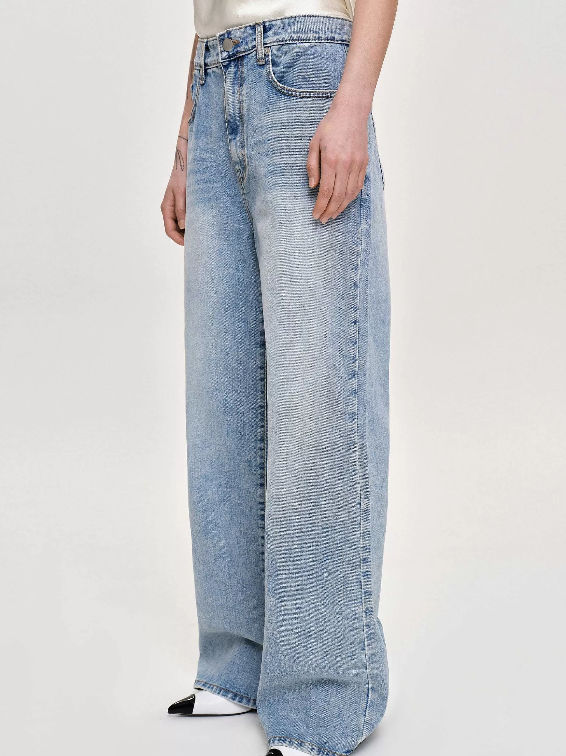 Women Source Unknown Denim-Long Straight-Leg Jeans, Light Vintage Blue