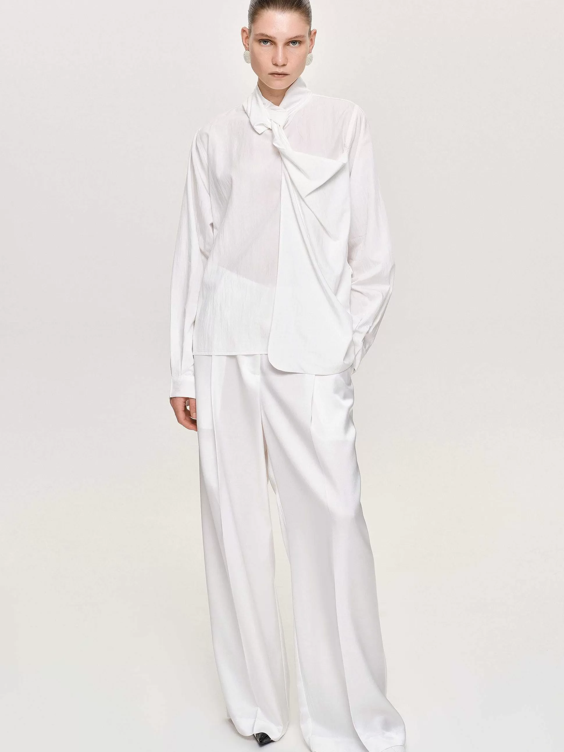 Women Source Unknown Clothing-Mesash Twisted Scarf Blouse, White