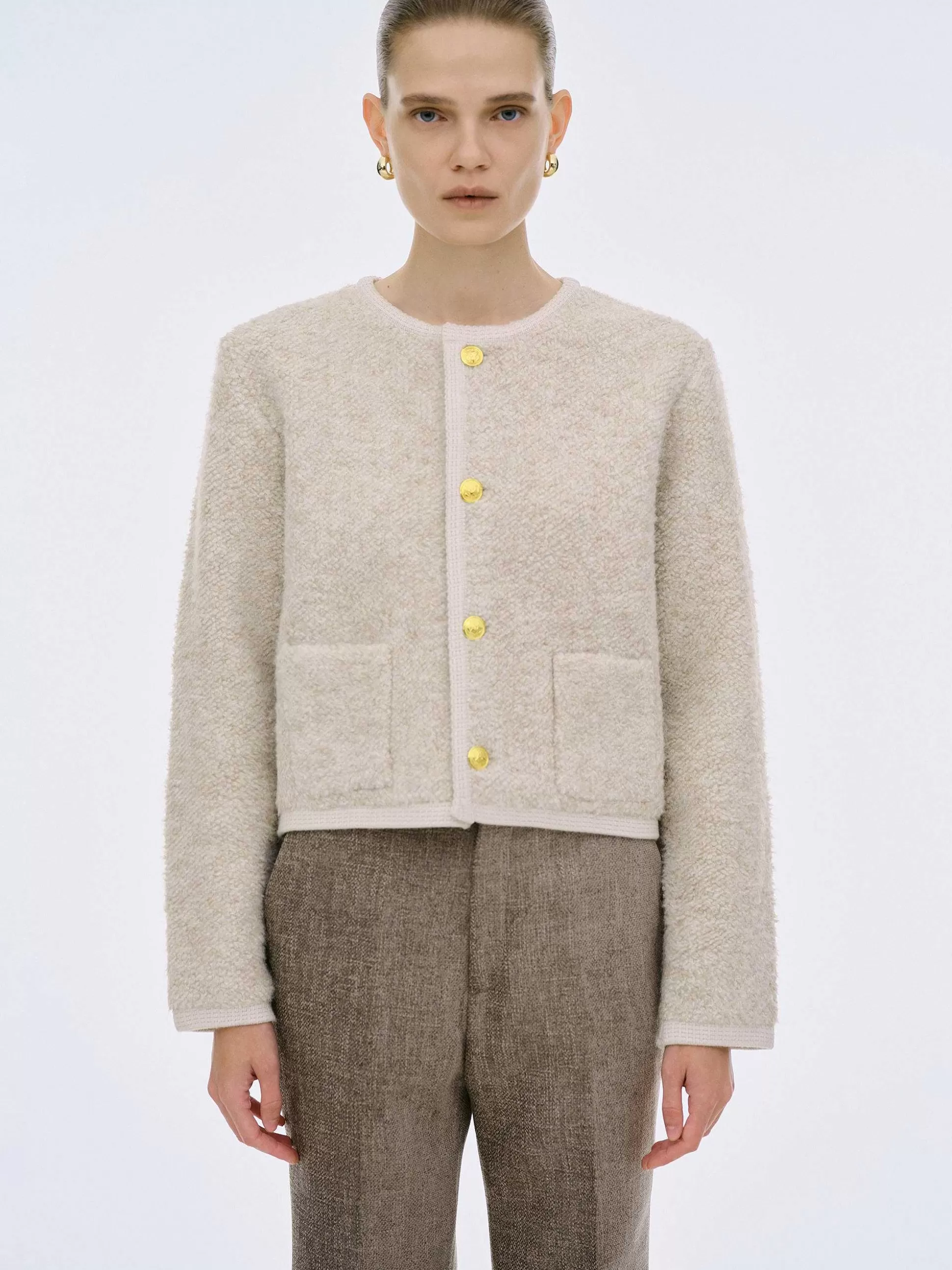 Women Source Unknown Clothing-Mogador Shearing Wool Cardigan, Beige Melange