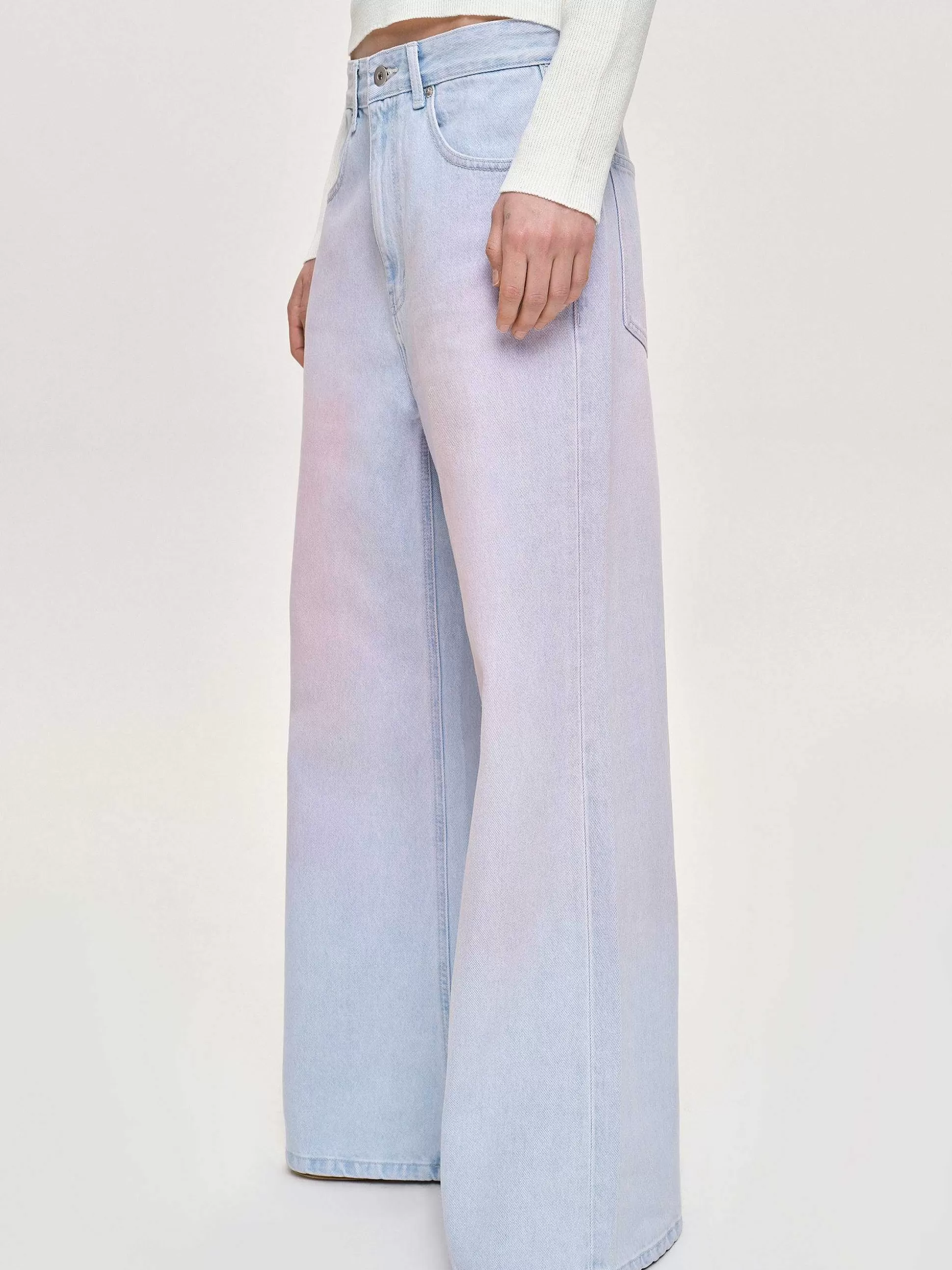 Women Source Unknown Denim-Painted Wide-Leg Jeans, Pink Washed