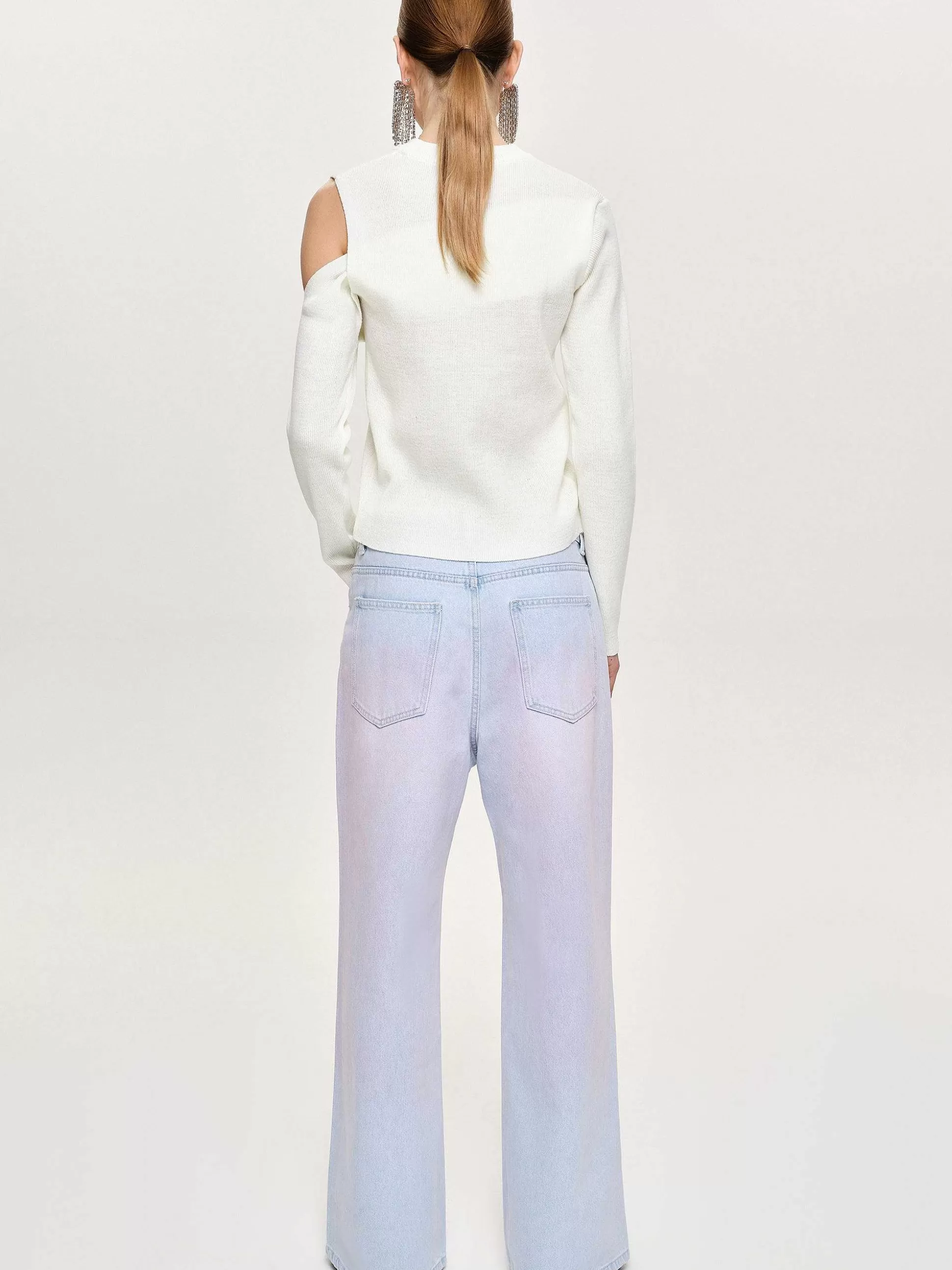 Women Source Unknown Denim-Painted Wide-Leg Jeans, Pink Washed