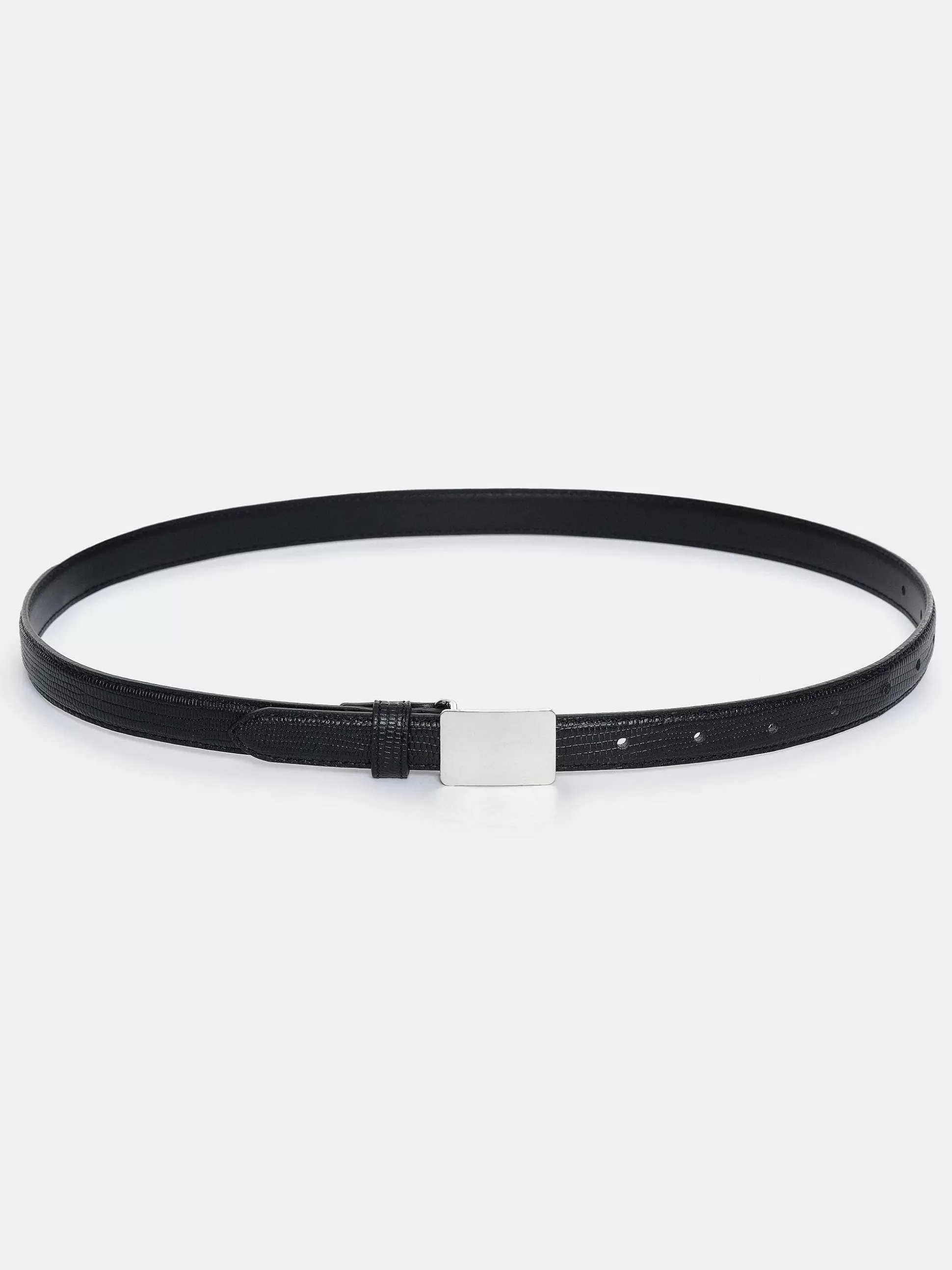 Women Source Unknown Accessories-Plate Buckle Croc-Effect Belt, Silver