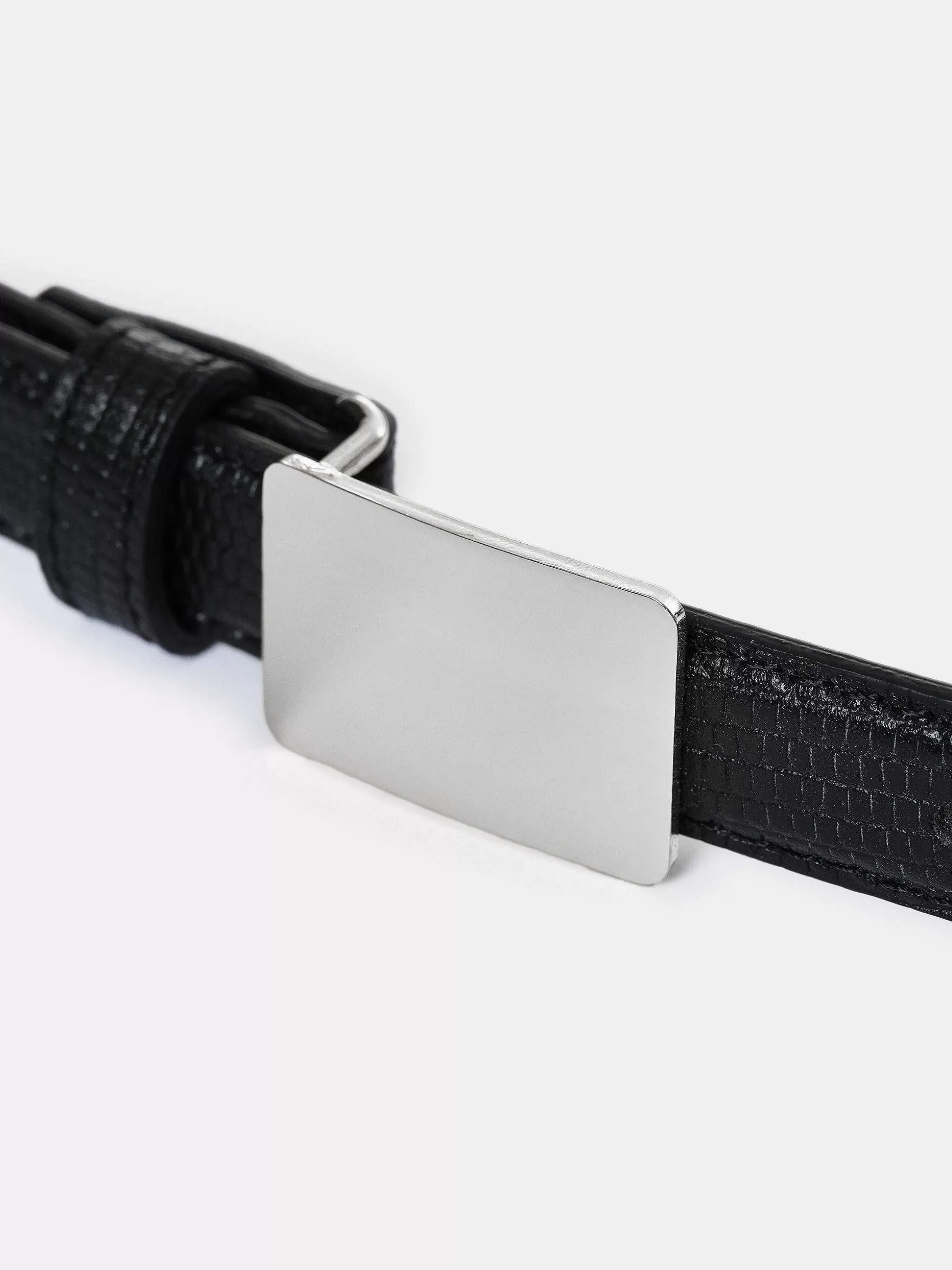 Women Source Unknown Accessories-Plate Buckle Croc-Effect Belt, Silver