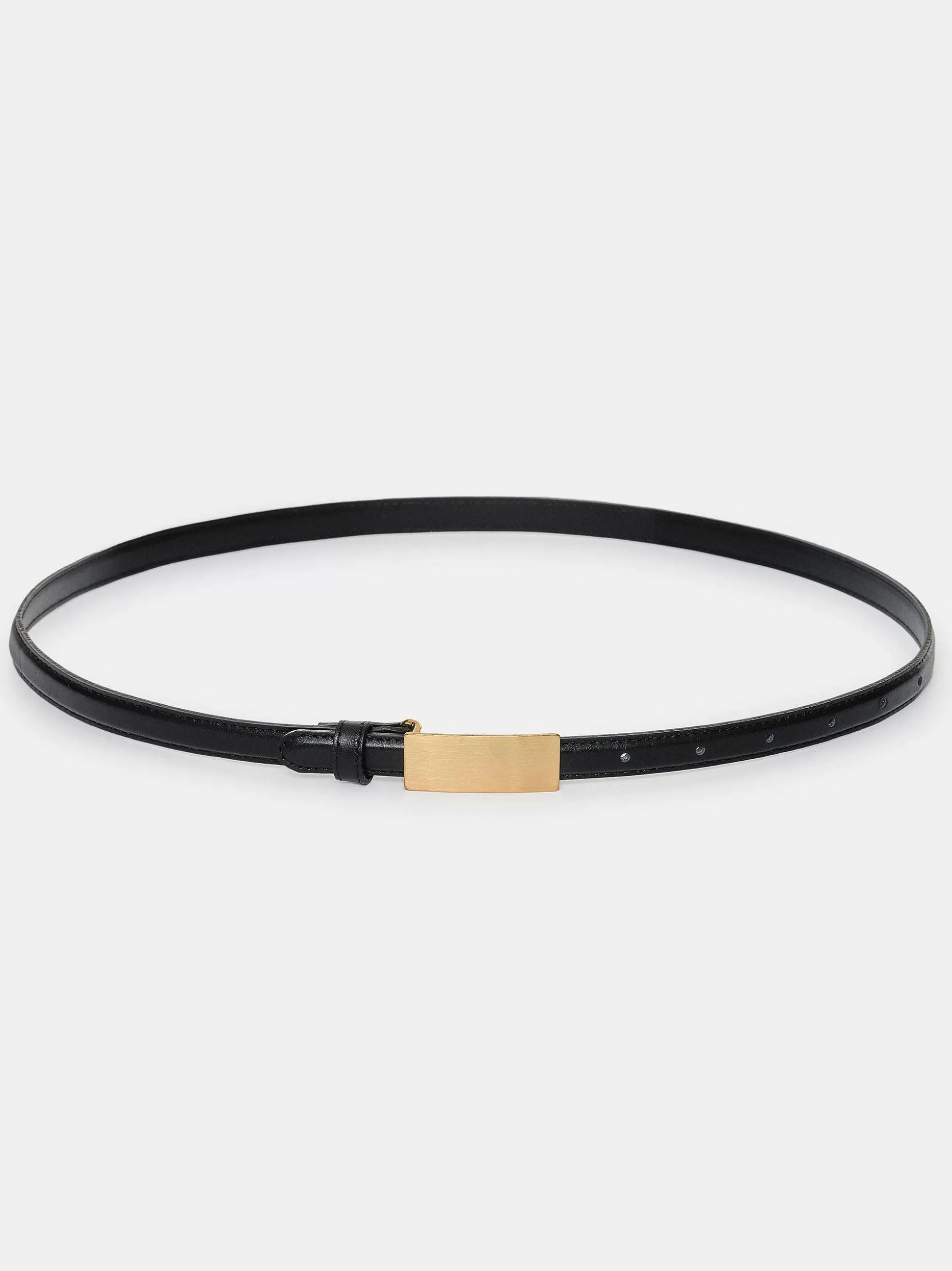 Women Source Unknown Accessories-Plate Buckle Leather Belt, Black