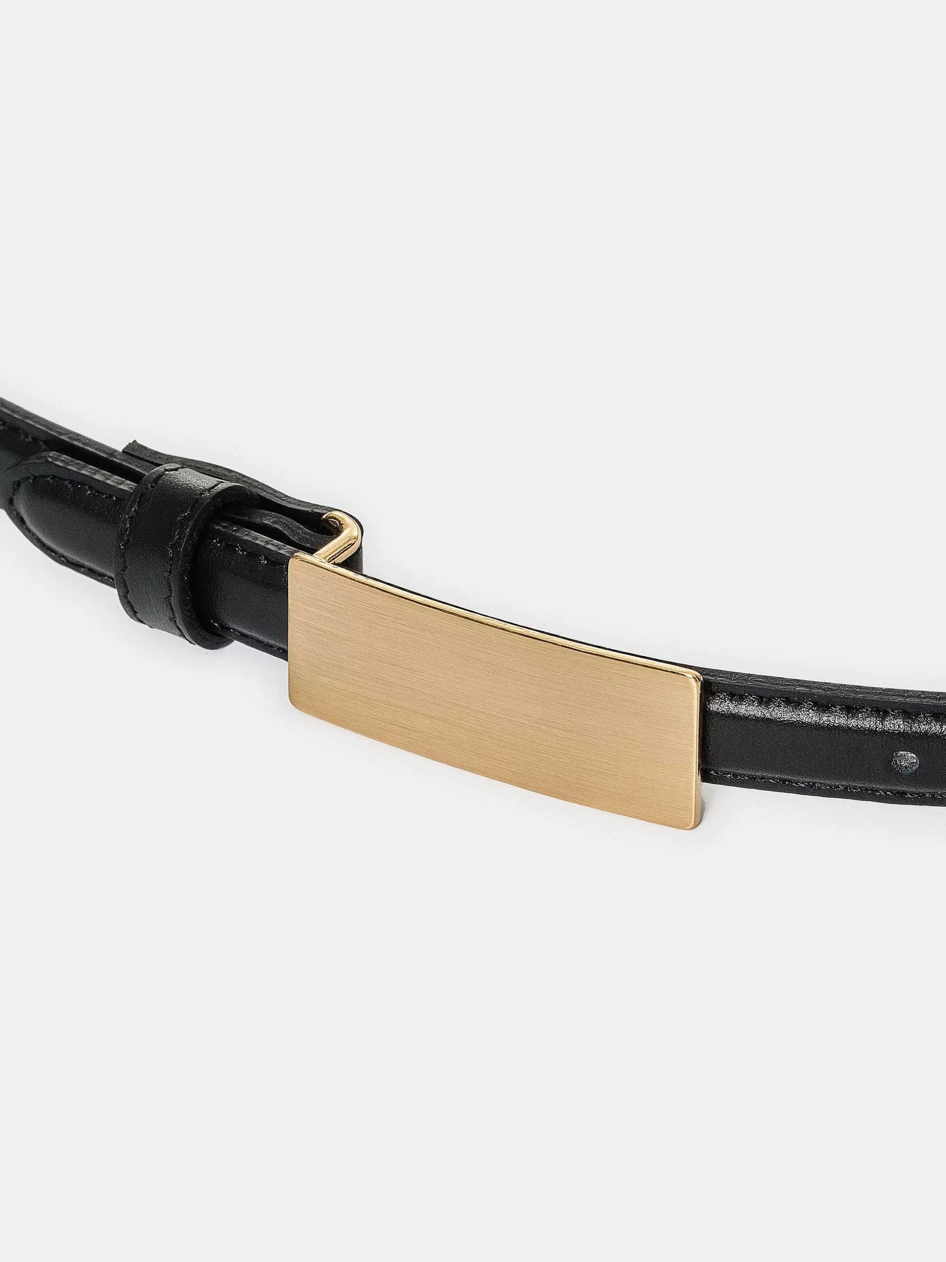 Women Source Unknown Clothing-Plate Buckle Leather Belt, Black