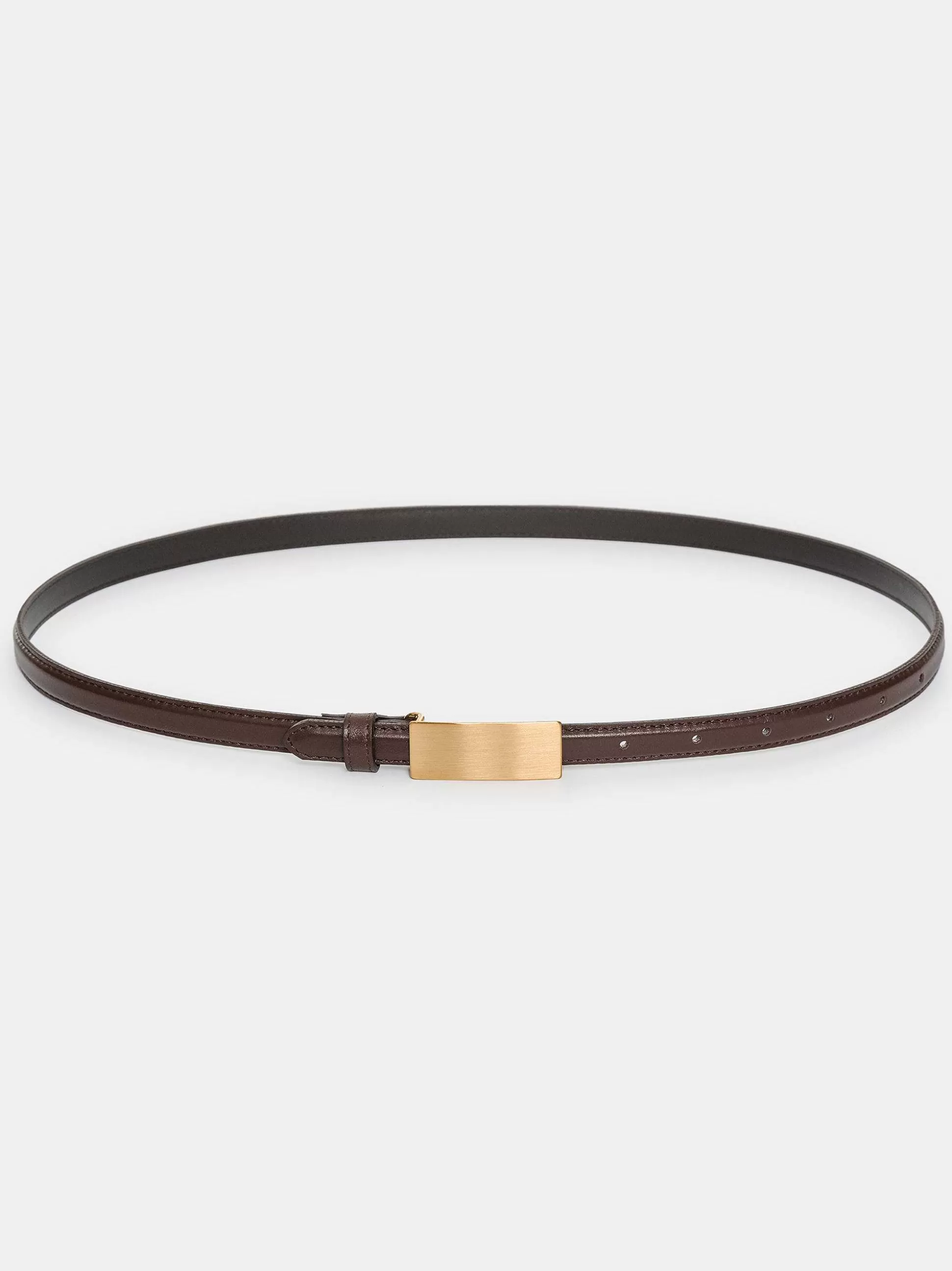 Women Source Unknown Accessories-Plate Buckle Leather Belt, Brunette
