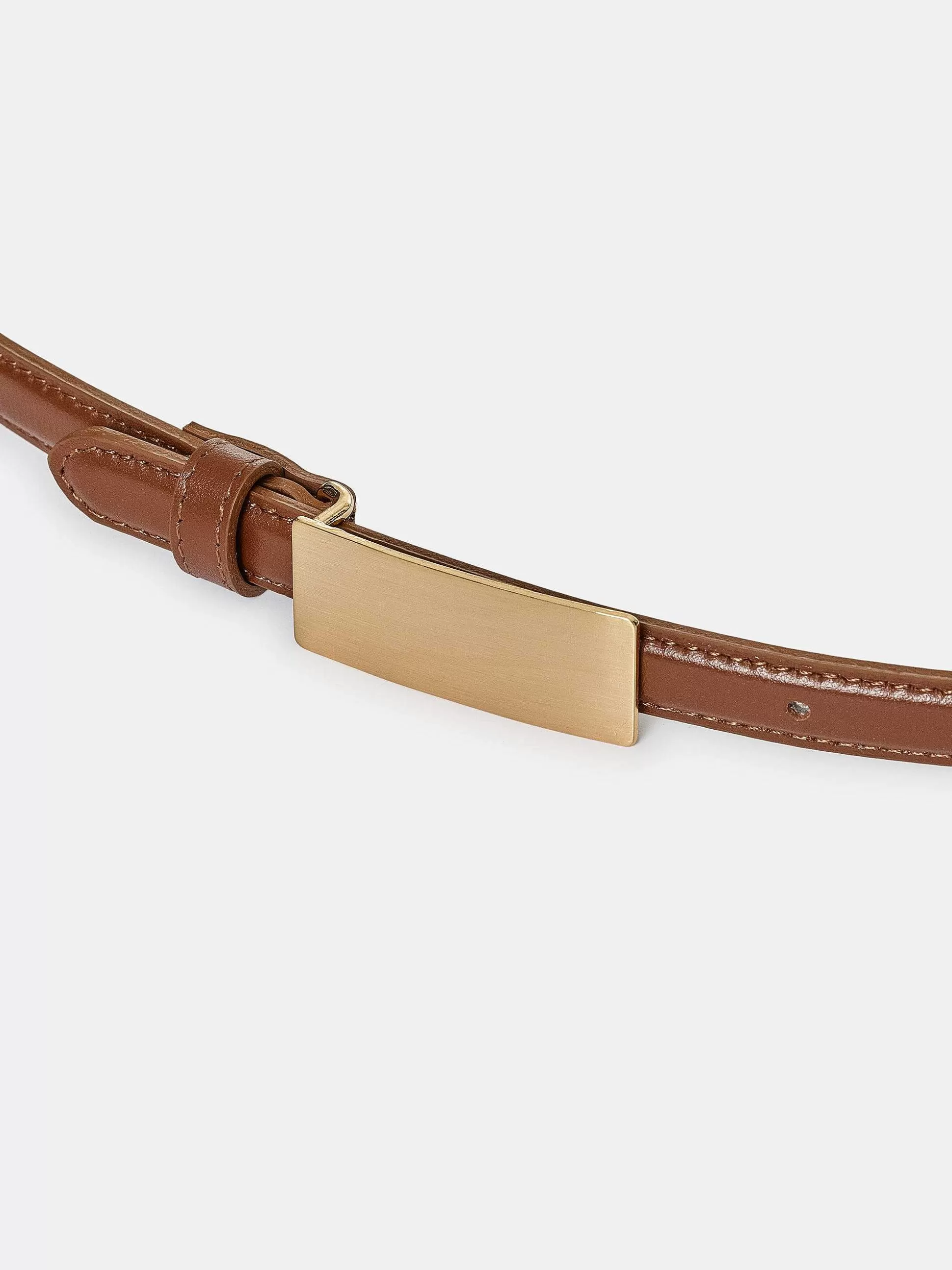 Women Source Unknown Accessories-Plate Buckle Leather Belt, Saddle