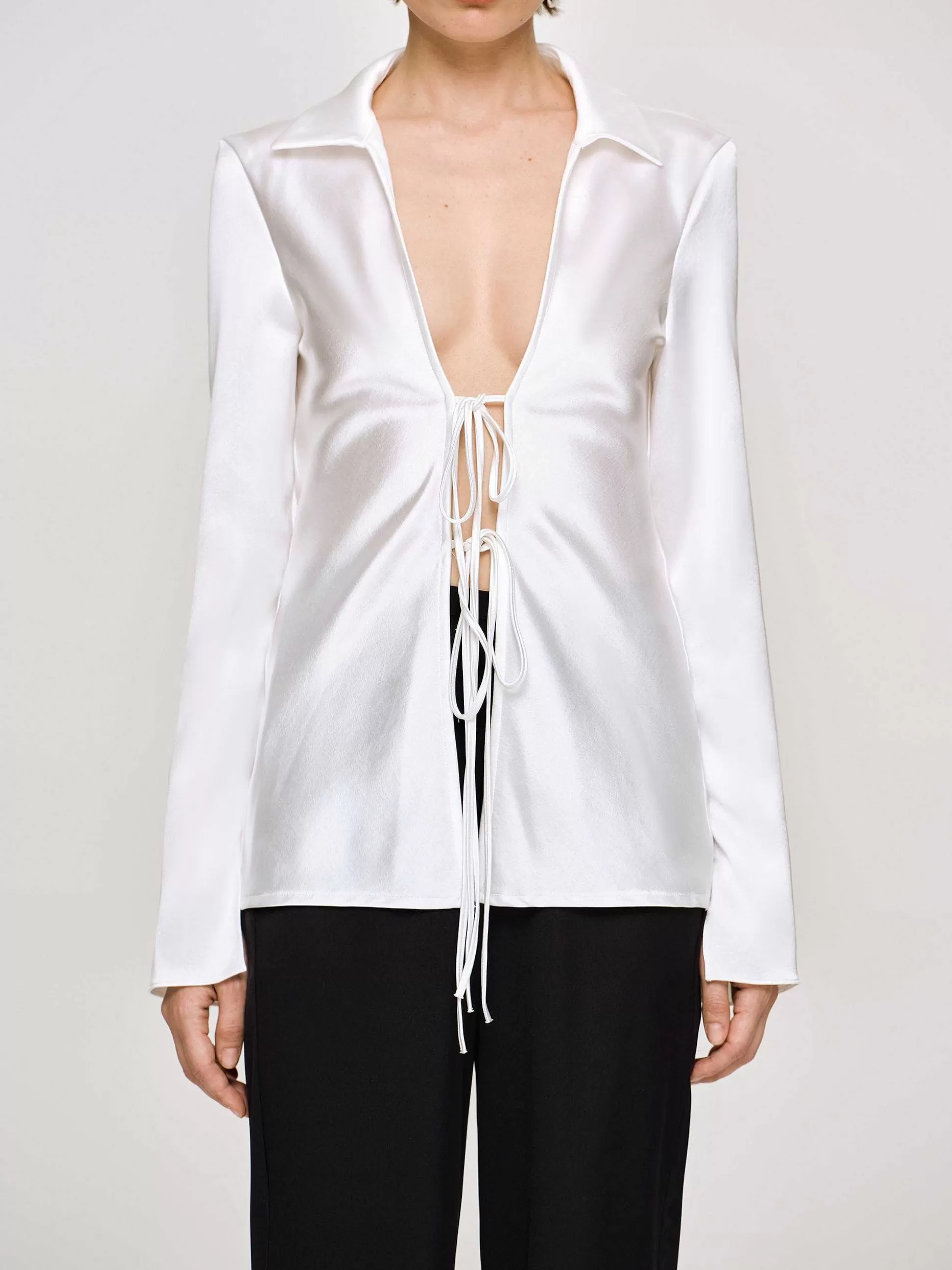 Women Source Unknown Clothing-Reyna Satin Blouse, Pearl