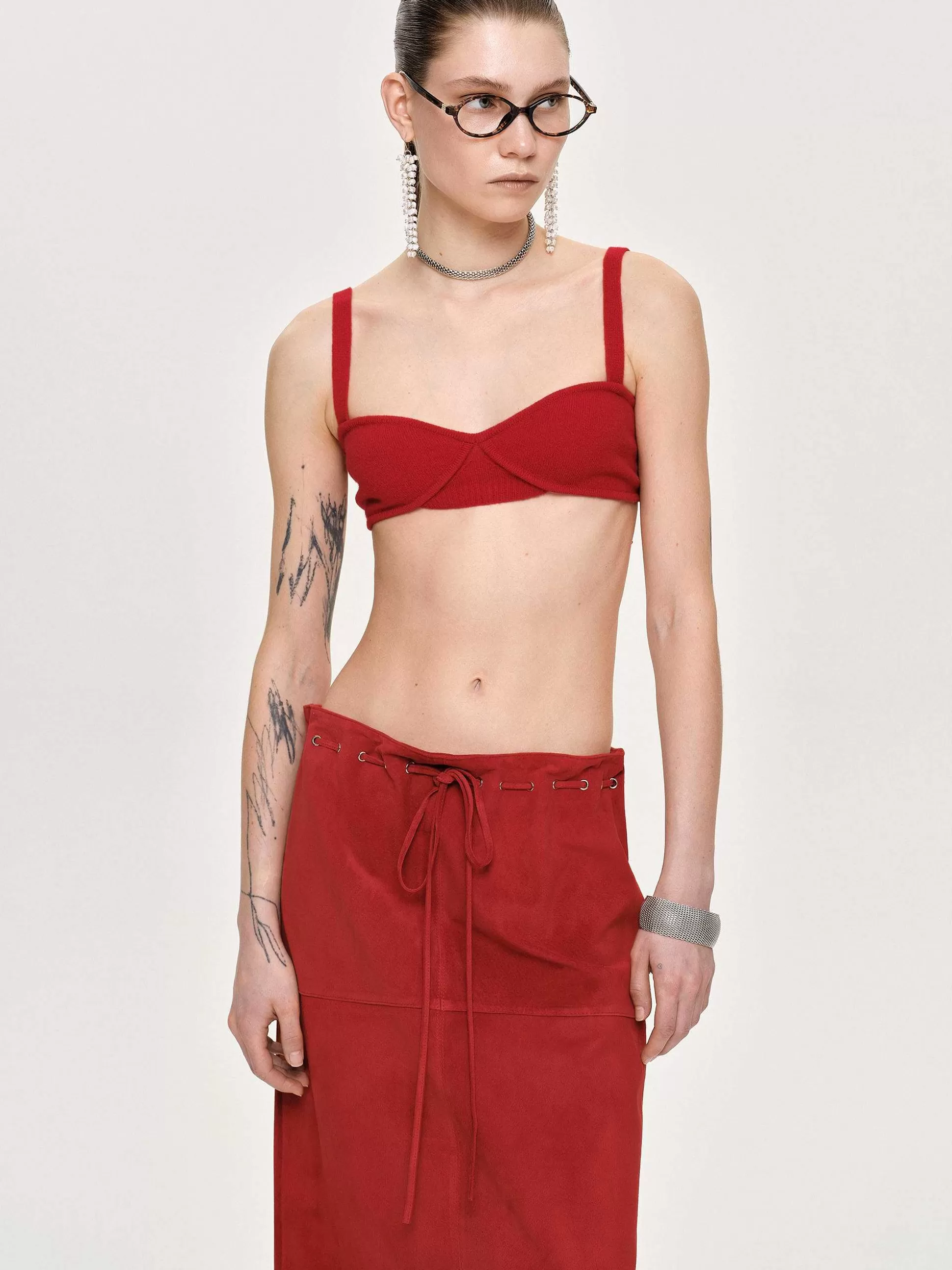 Women Source Unknown Knitwear-Rib Knit Bra, Red