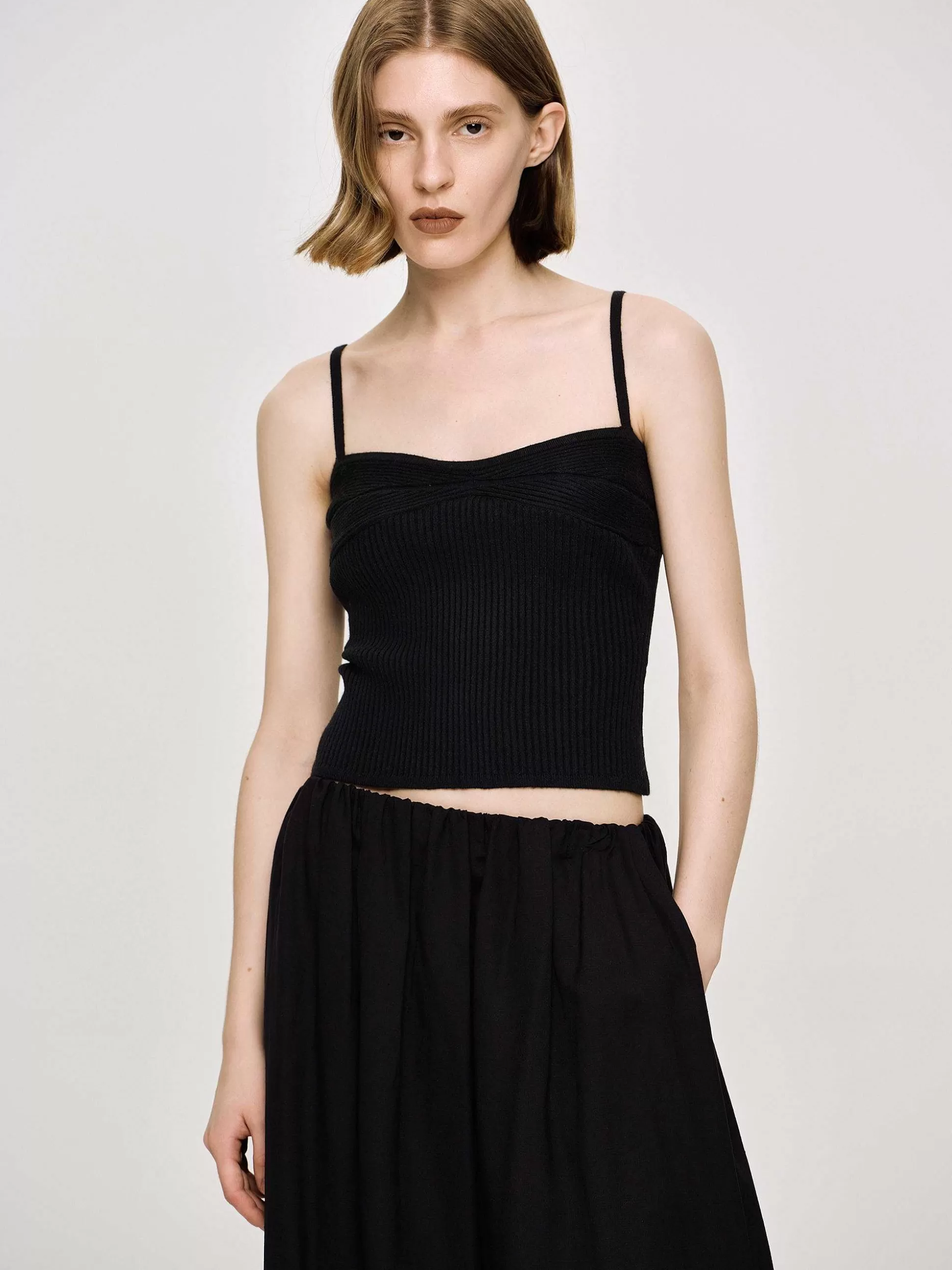 Women Source Unknown Clothing-Rib Knit Camisole, Black