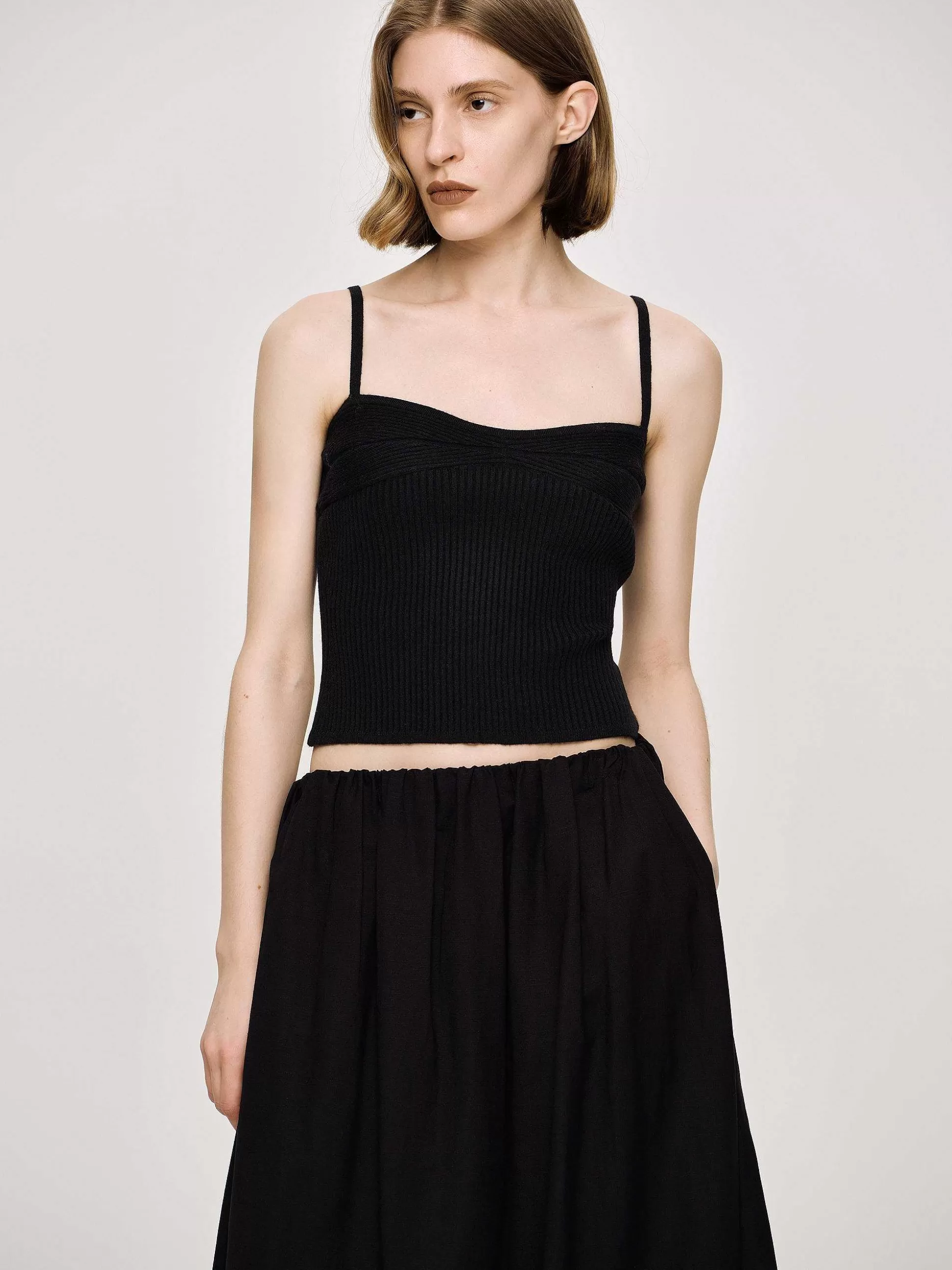 Women Source Unknown Knitwear-Rib Knit Camisole, Black