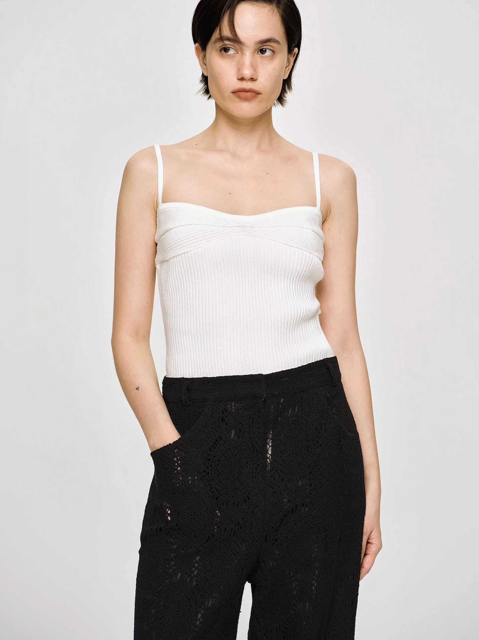 Women Source Unknown Clothing-Rib Knit Camisole, White