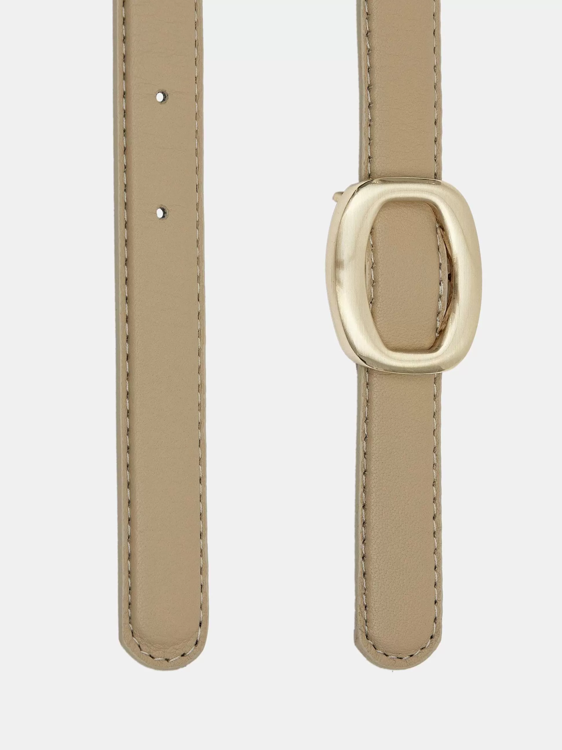 Women Source Unknown Clothing-Round Hexagon Leather Belt, Beige/Gold