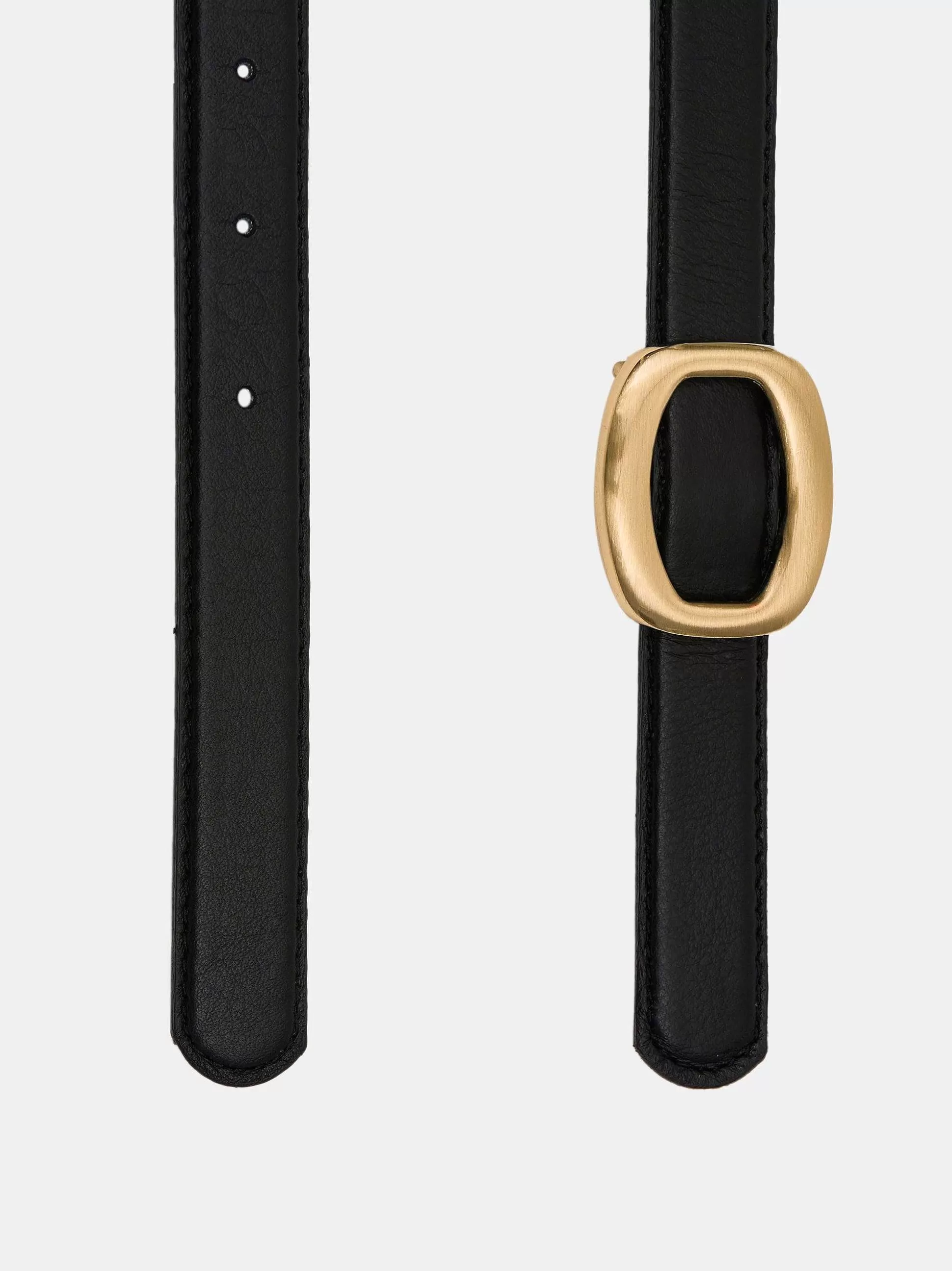 Women Source Unknown Clothing-Round Hexagon Leather Belt, Black/Gold