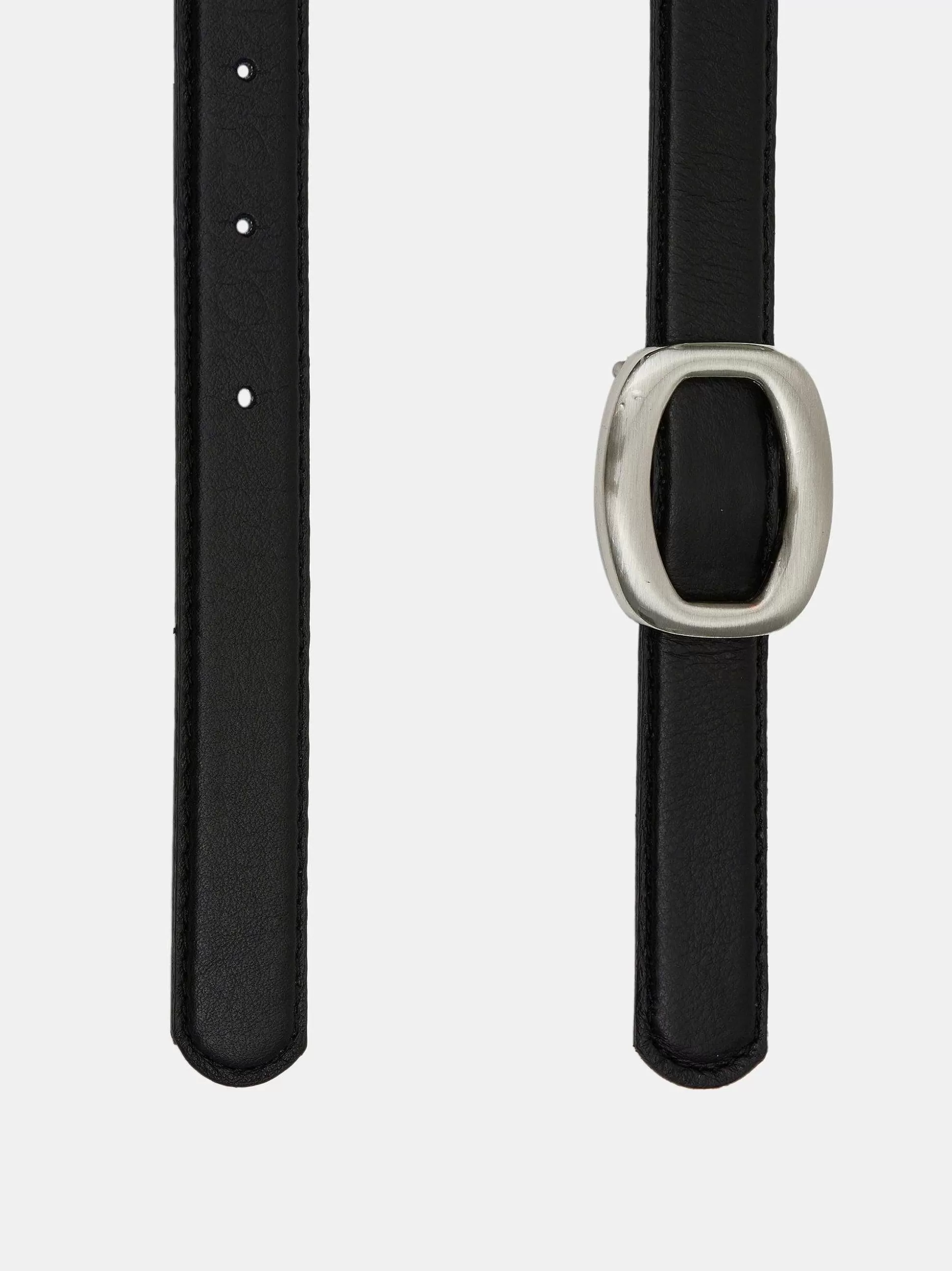 Women Source Unknown Clothing-Round Hexagon Leather Belt, Black/Silver