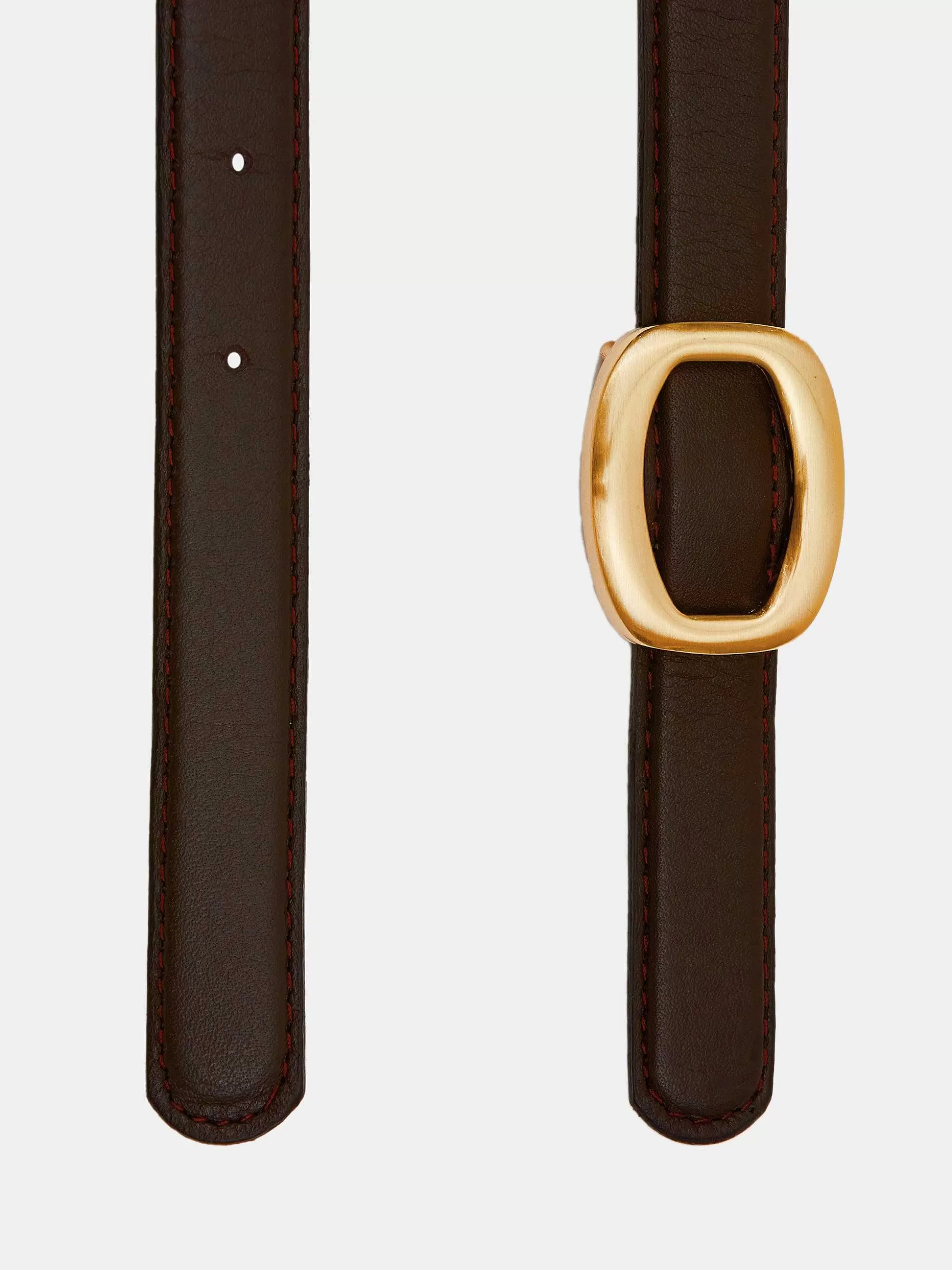 Women Source Unknown Clothing-Round Hexagon Leather Belt, Brown/Gold