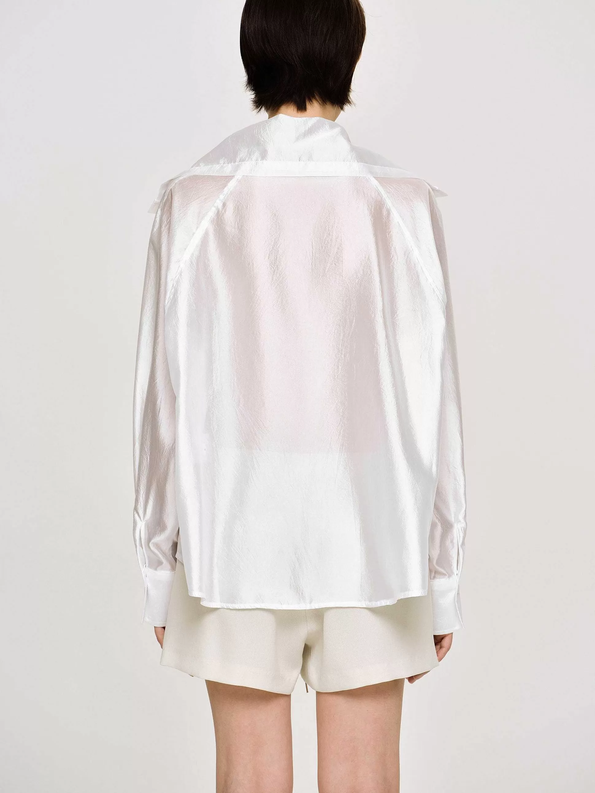 Women Source Unknown Clothing-Sailor Collar Sheer Shirt, White