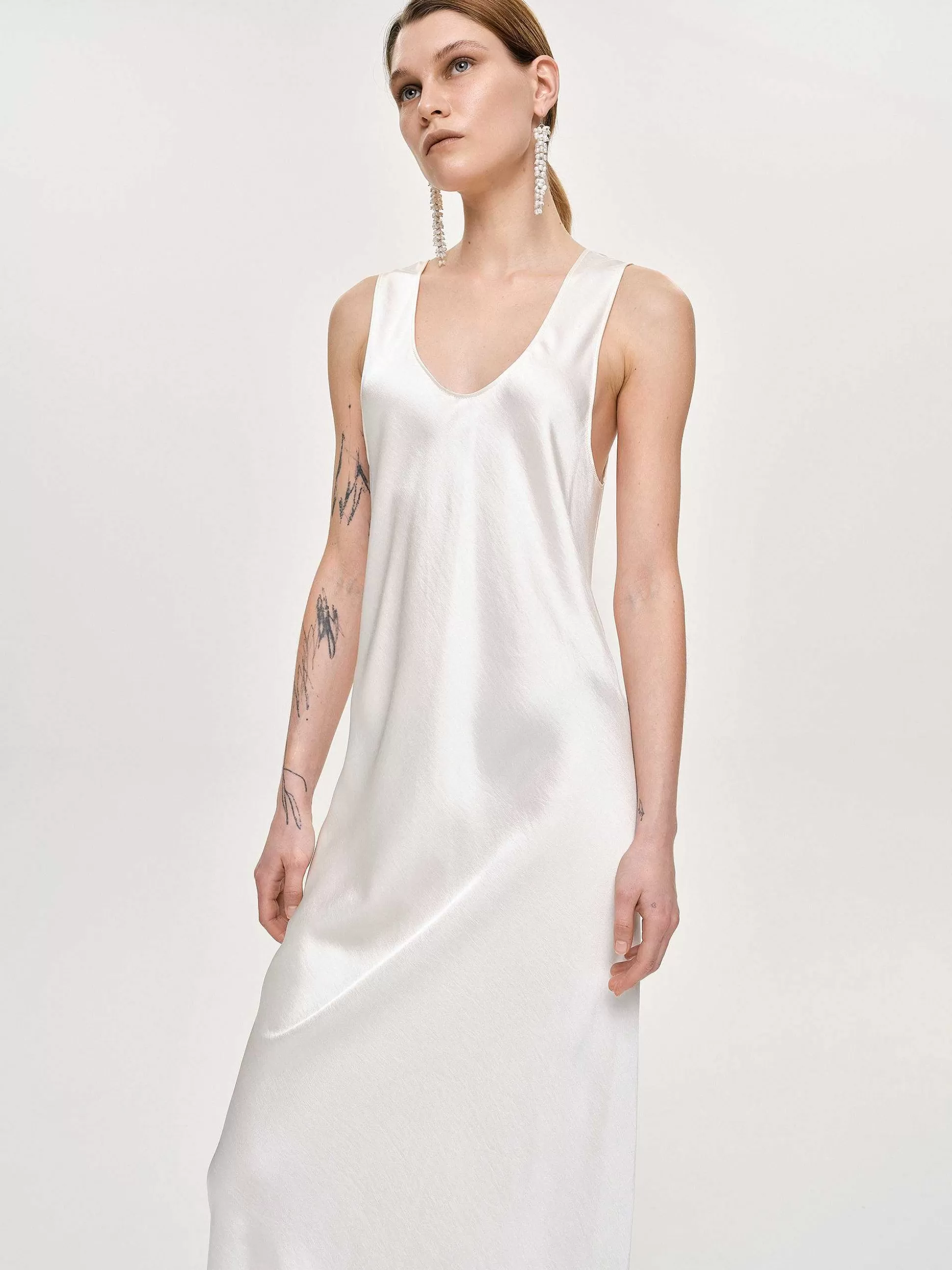 Women Source Unknown Accessories-Satin Maxi Dress, Pearl