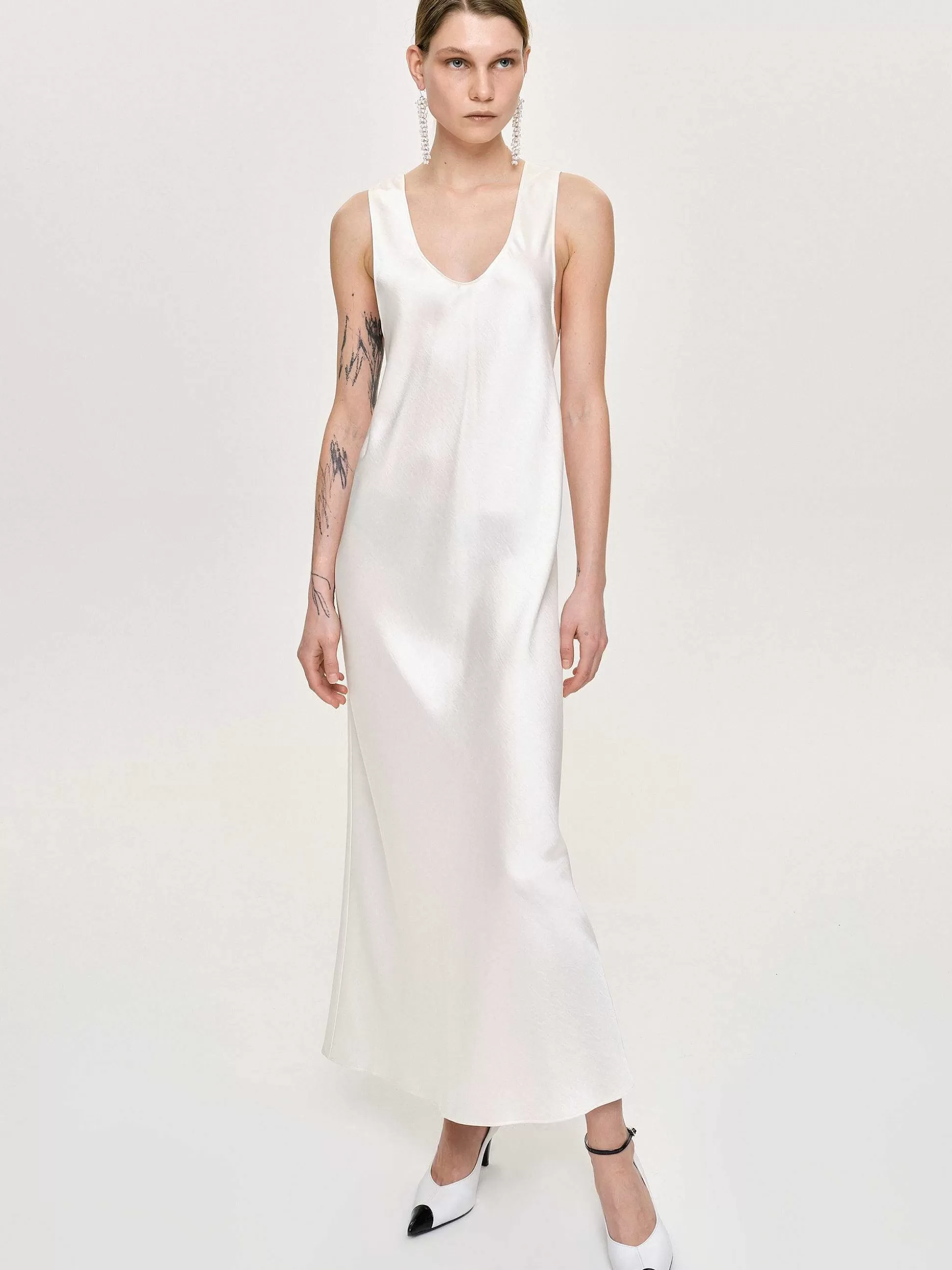 Women Source Unknown Accessories-Satin Maxi Dress, Pearl