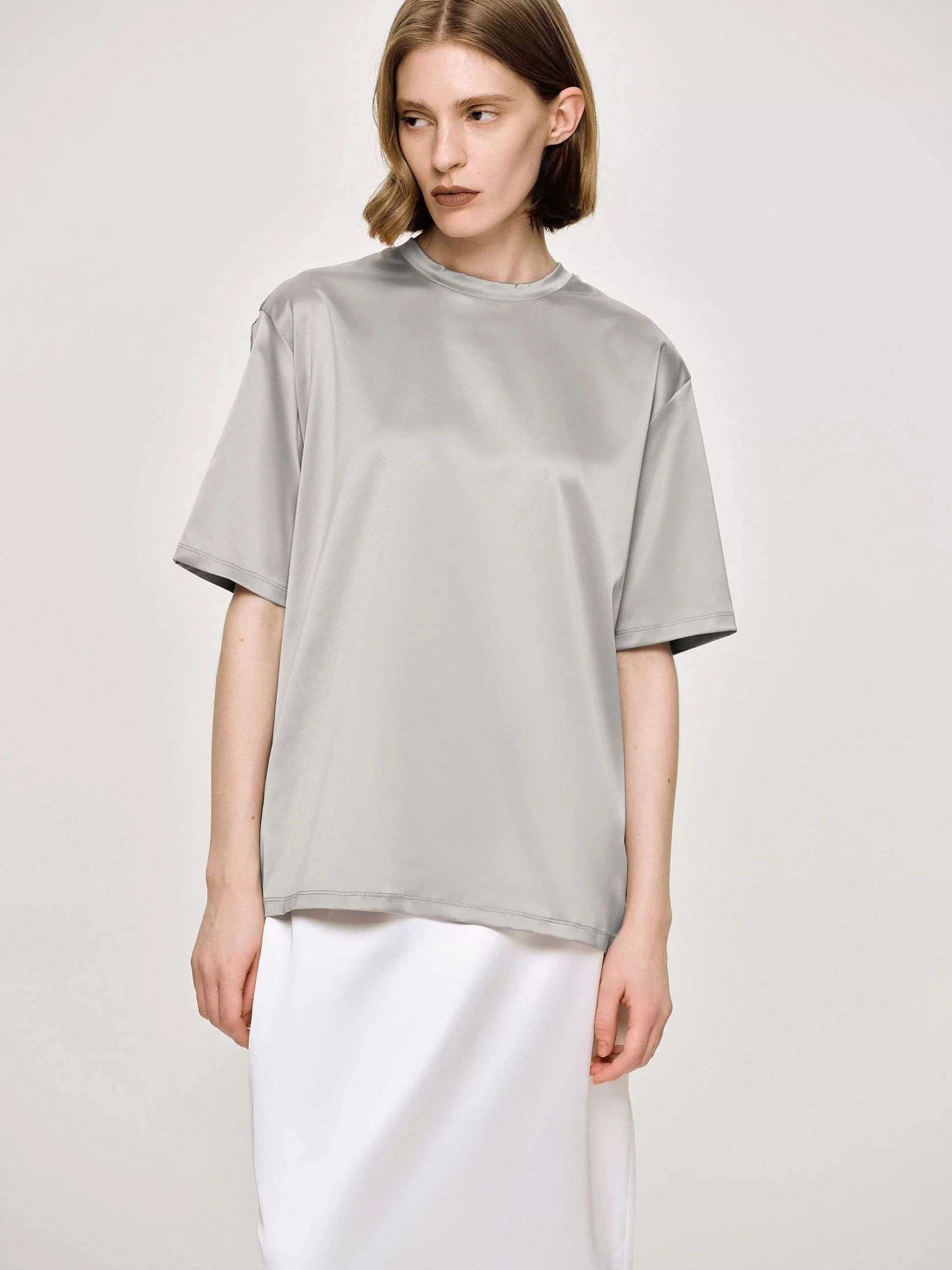Women Source Unknown Accessories-Satin T-Shirt, Silver