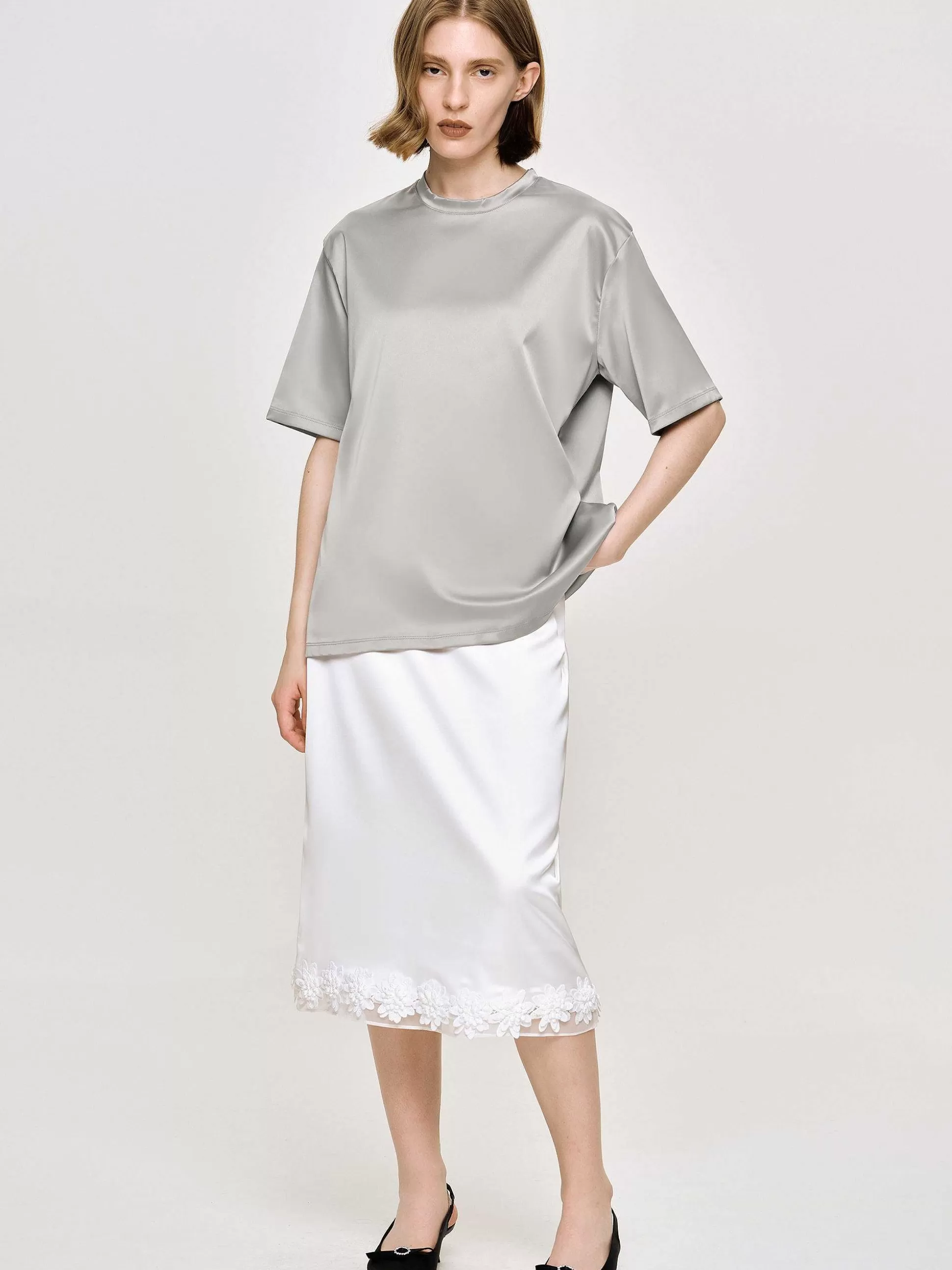 Women Source Unknown Accessories-Satin T-Shirt, Silver