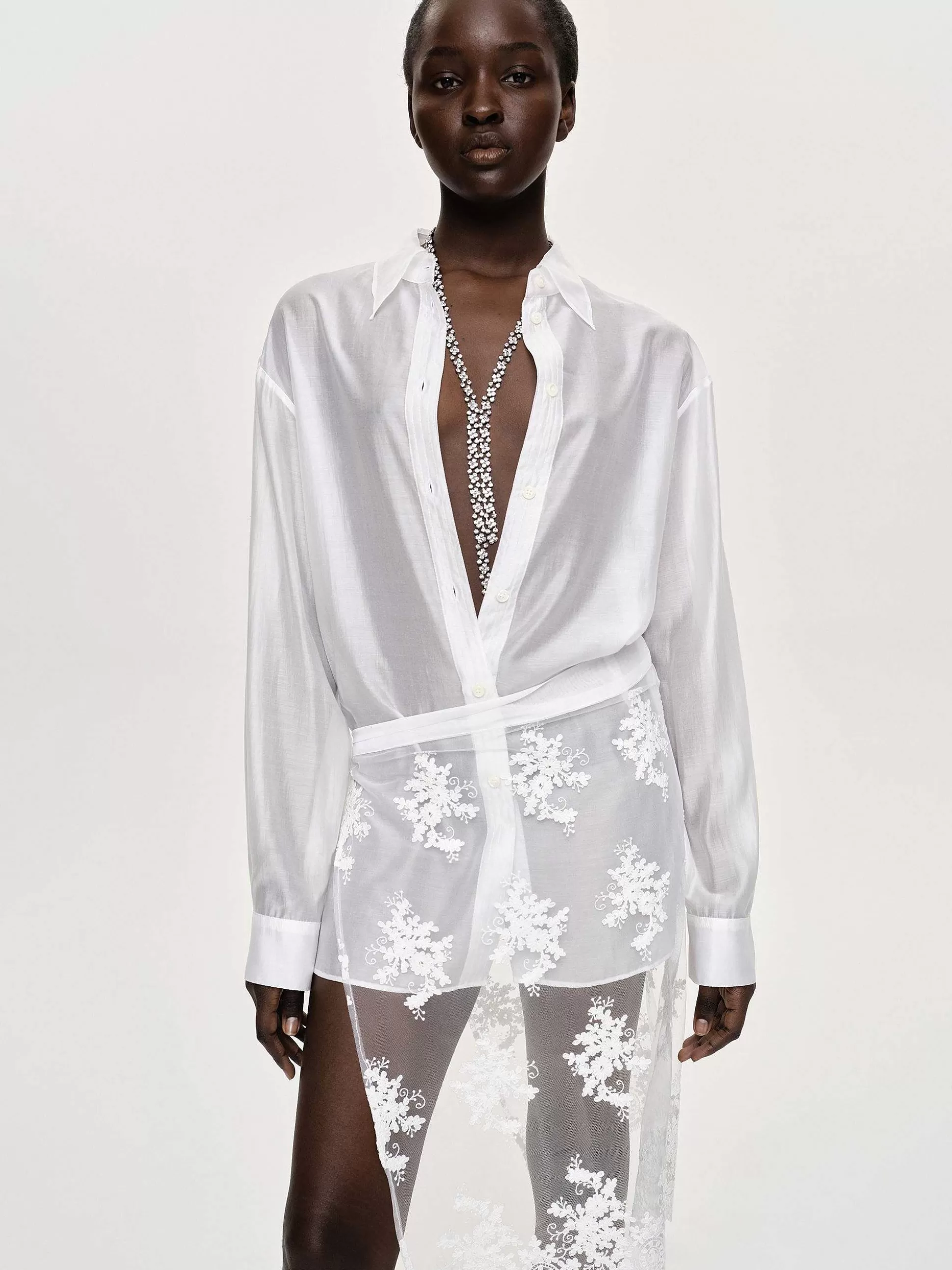 Women Source Unknown Accessories-Sheer Button-Down Shirt, White