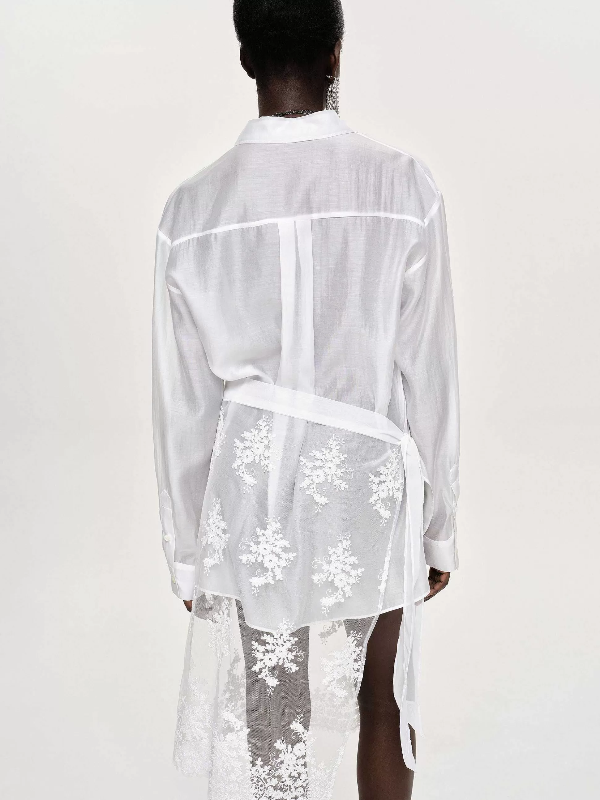 Women Source Unknown Accessories-Sheer Button-Down Shirt, White