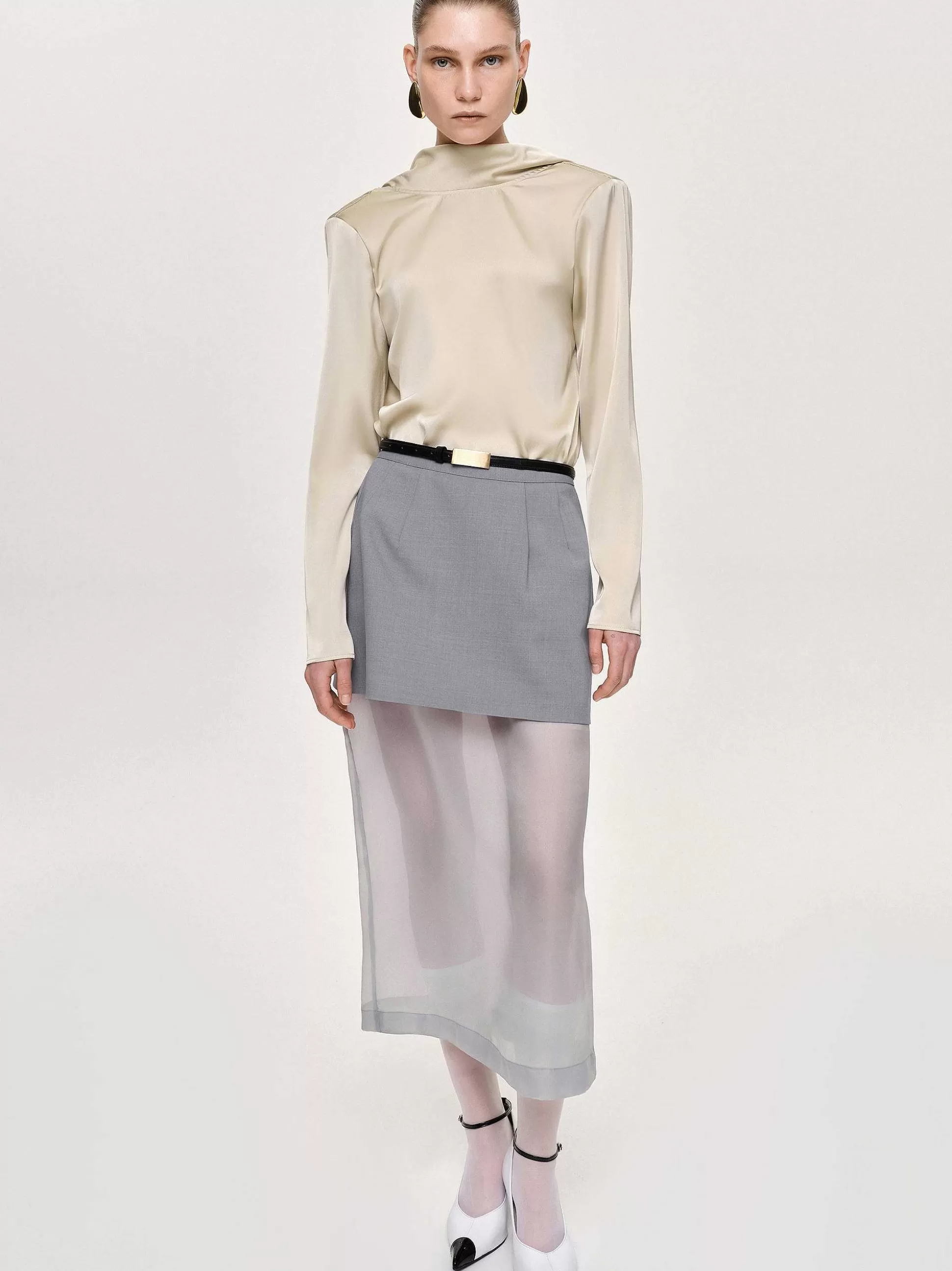 Women Source Unknown Clothing-Sheer Midi Skirt, Taupe Gray