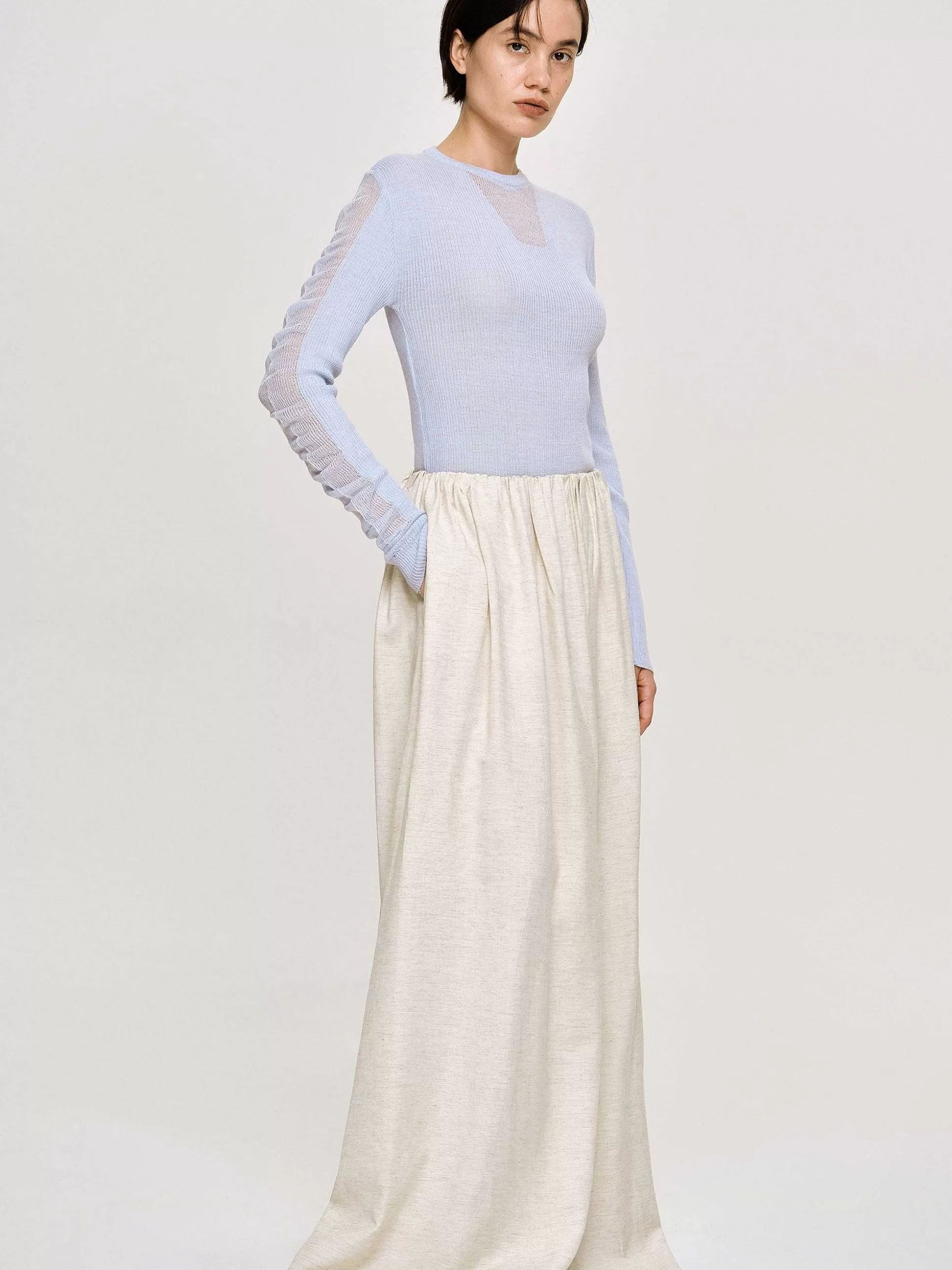Women Source Unknown Knitwear-Sheer Sleeve Knit, Sky Blue
