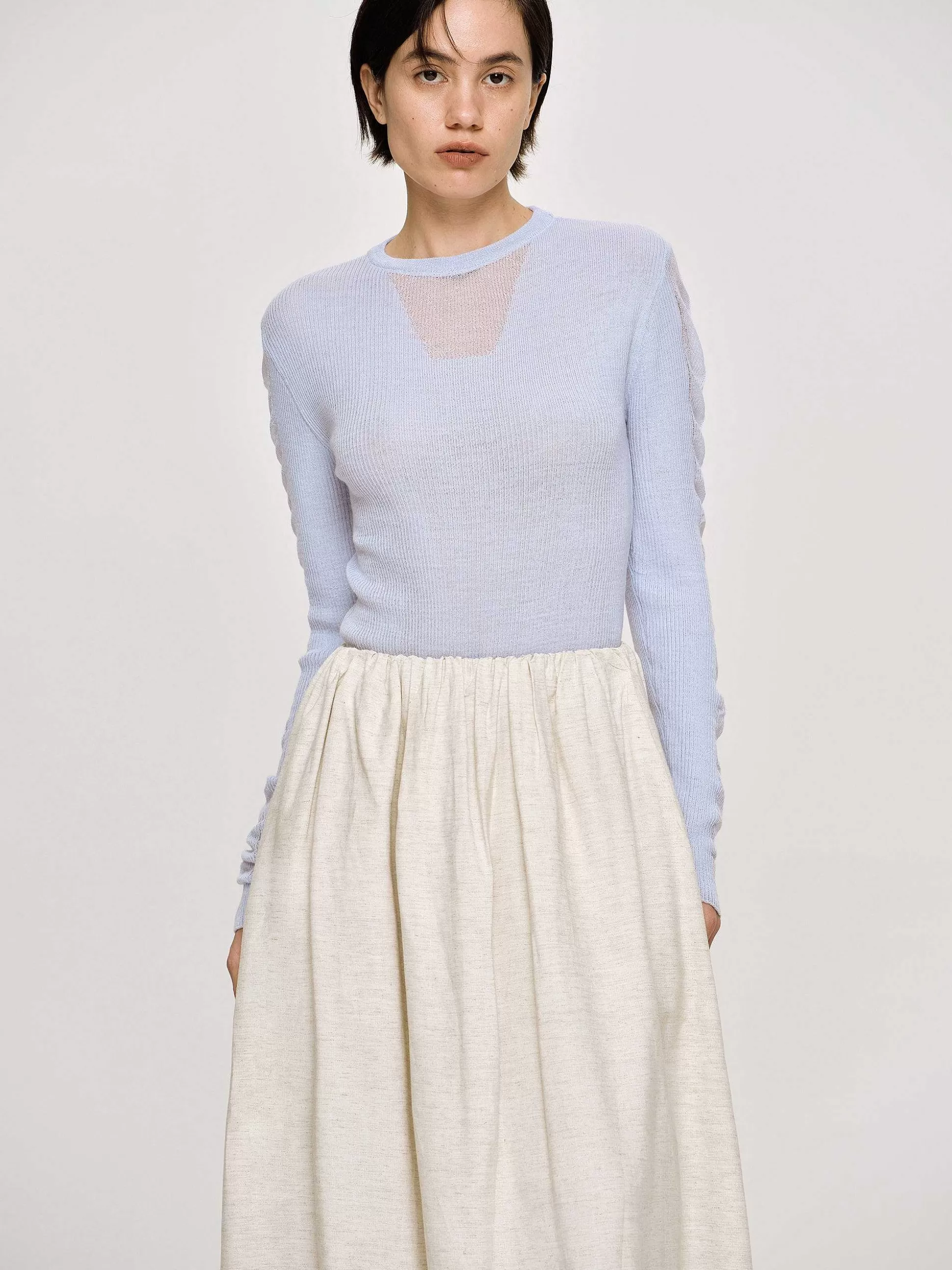 Women Source Unknown Clothing-Sheer Sleeve Knit, Sky Blue