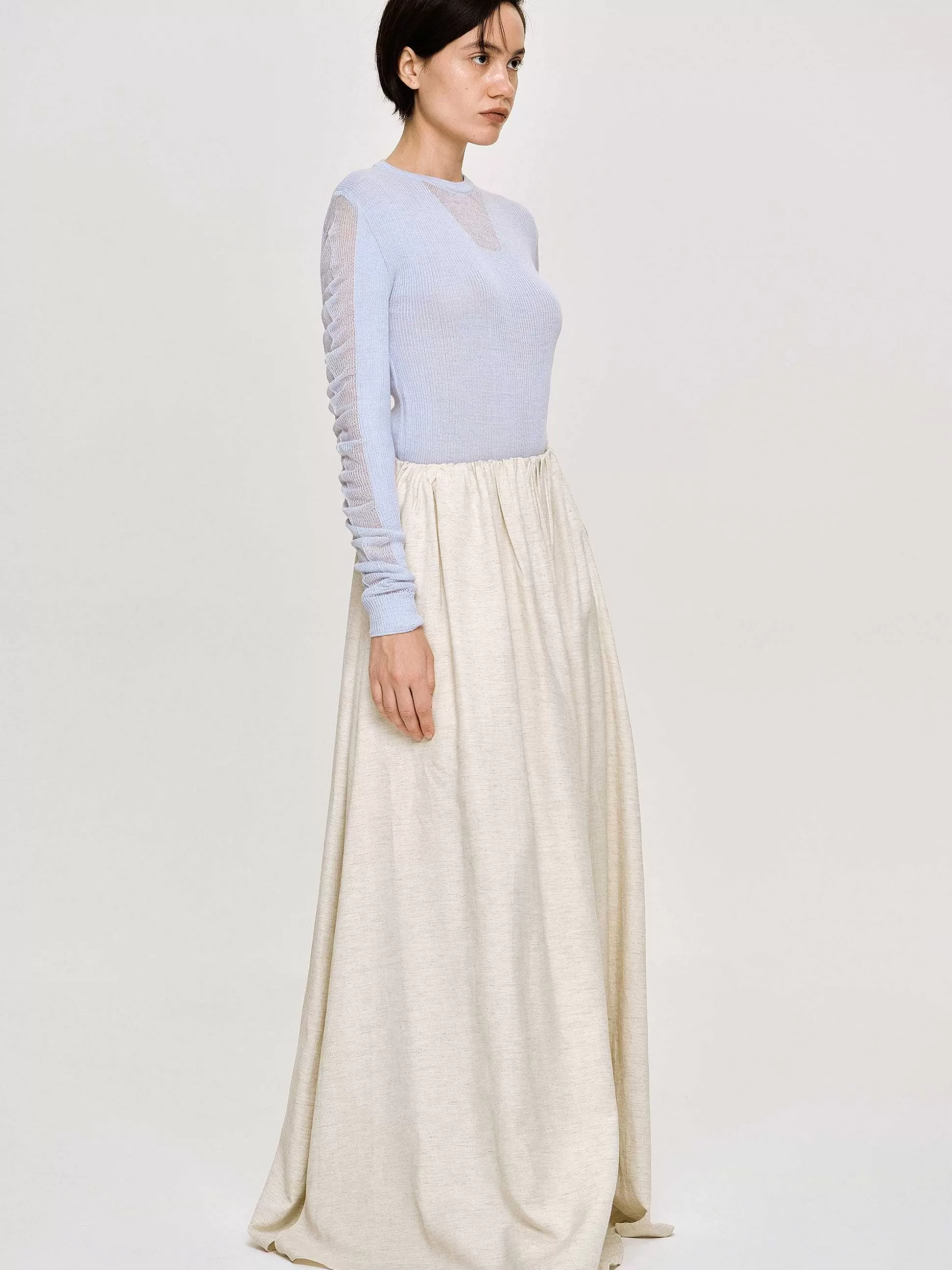 Women Source Unknown Knitwear-Sheer Sleeve Knit, Sky Blue