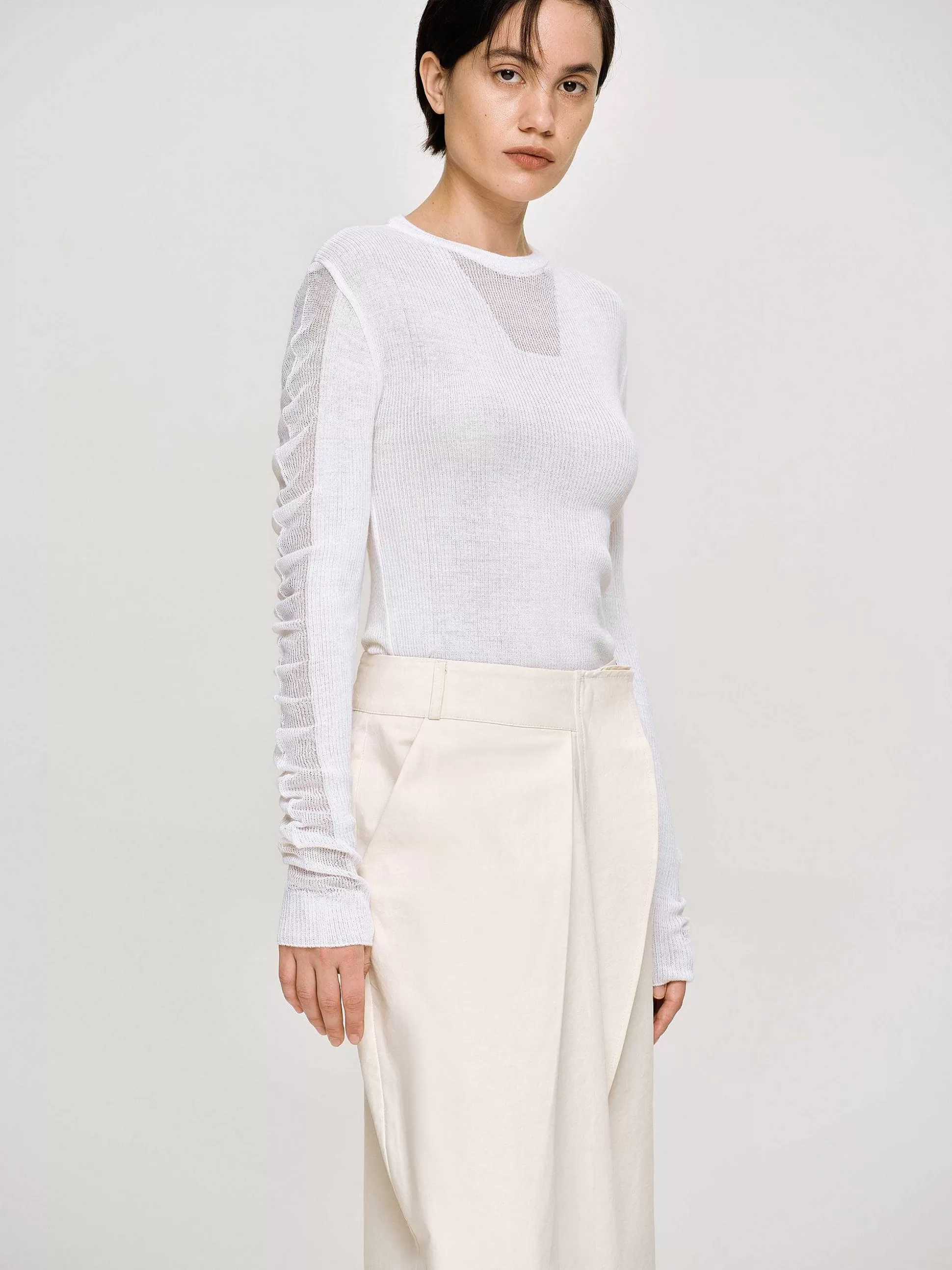 Women Source Unknown Knitwear-Sheer Sleeve Knit, White