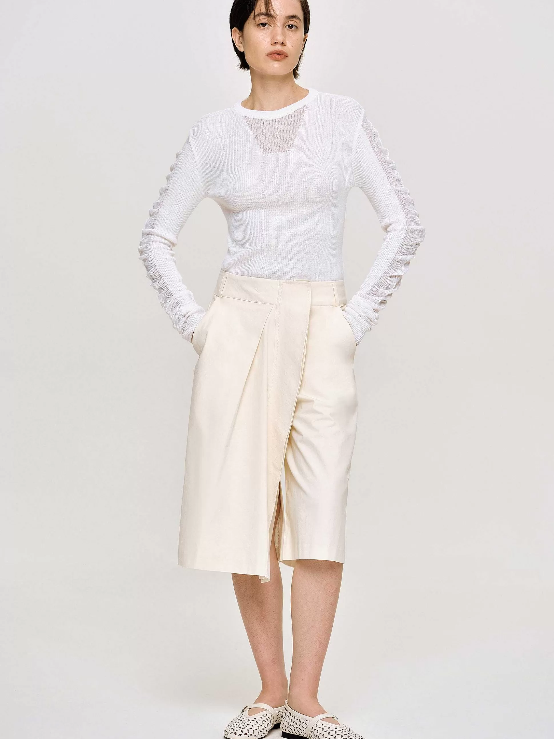 Women Source Unknown Knitwear-Sheer Sleeve Knit, White