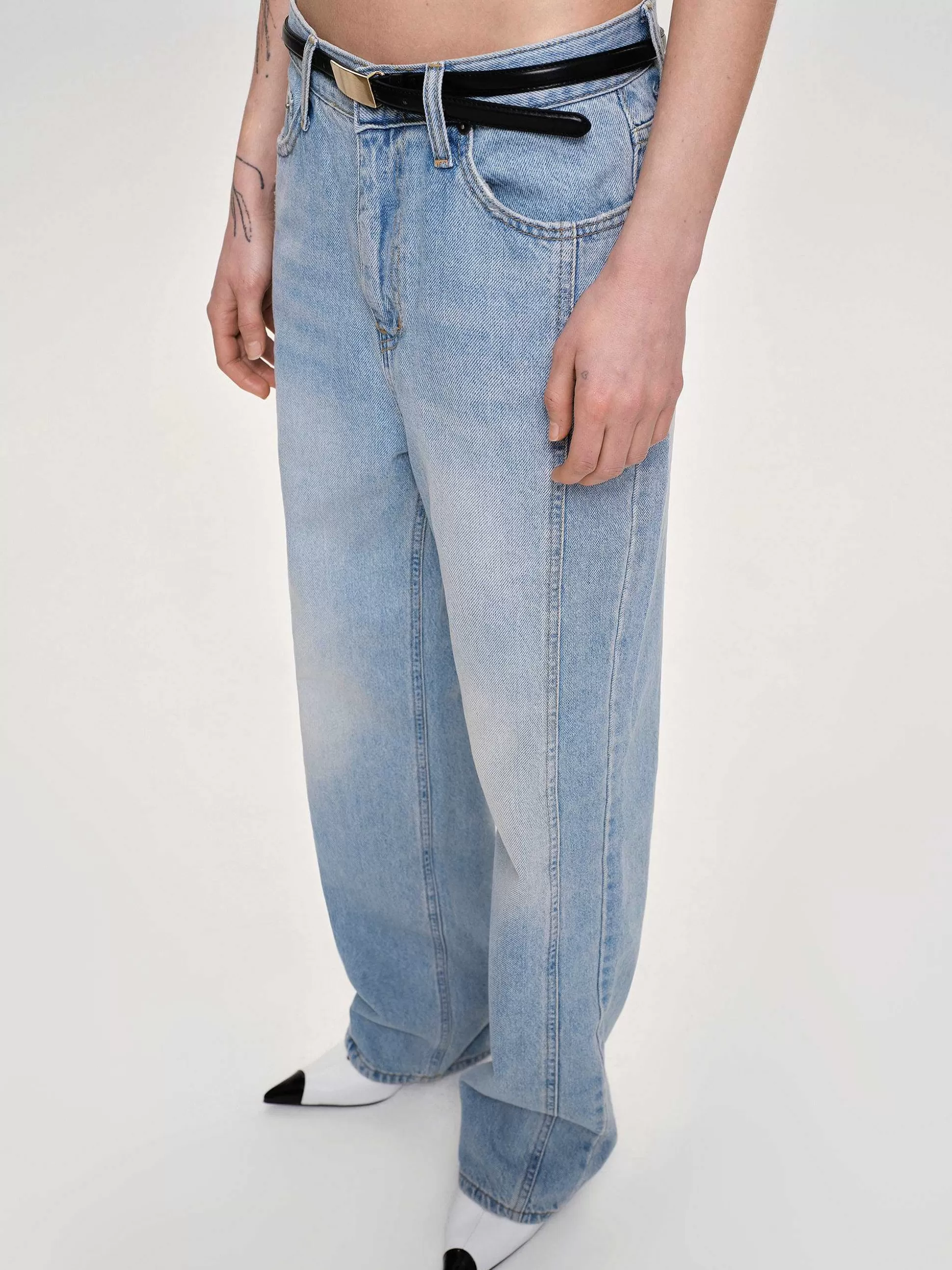 Women Source Unknown Denim-Side Paneled Straight Jeans, Light Washed Blue