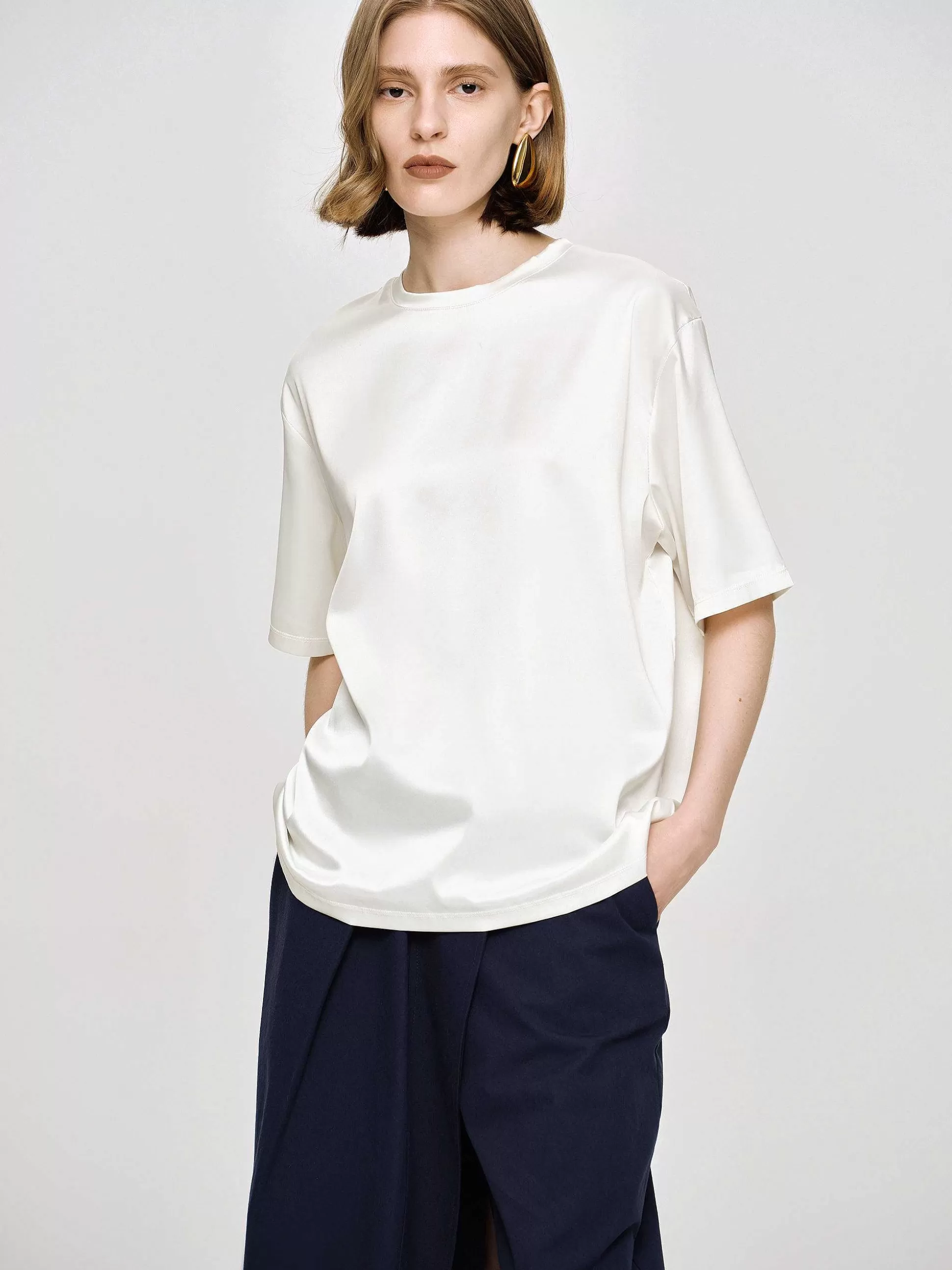 Women Source Unknown Accessories-Silky Satin T-Shirt, White
