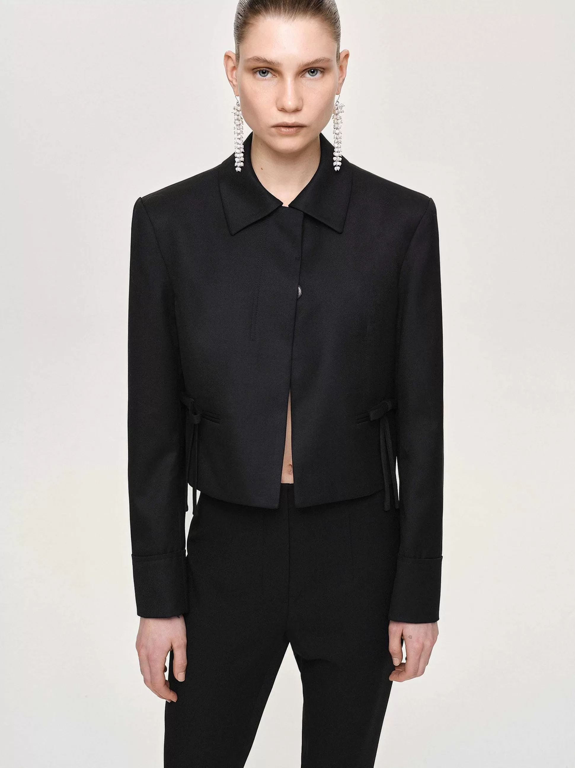 Women Source Unknown Accessories-Sisilia Bow Cropped Blazer, Black