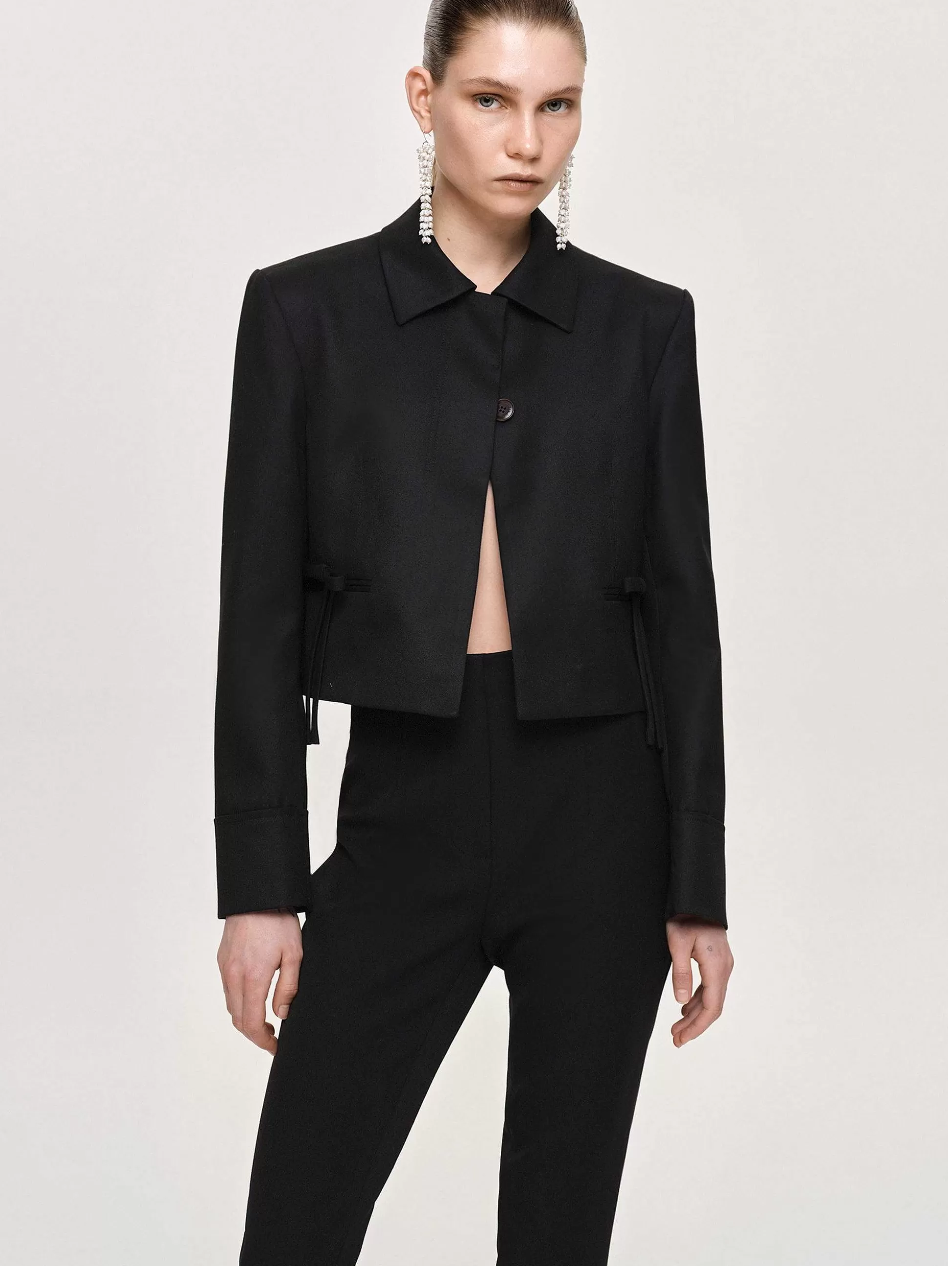 Women Source Unknown Accessories-Sisilia Bow Cropped Blazer, Black
