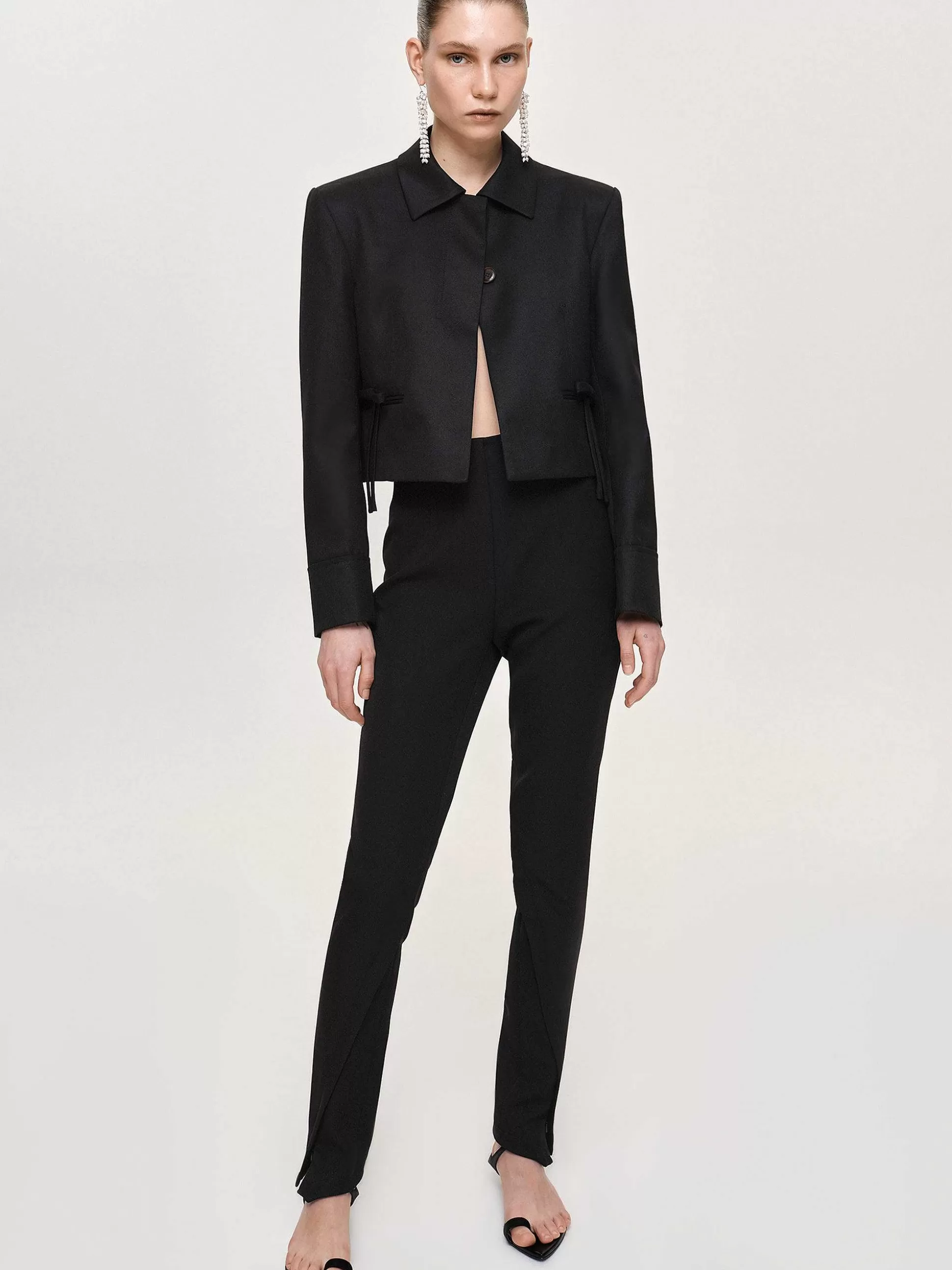Women Source Unknown Accessories-Sisilia Bow Cropped Blazer, Black