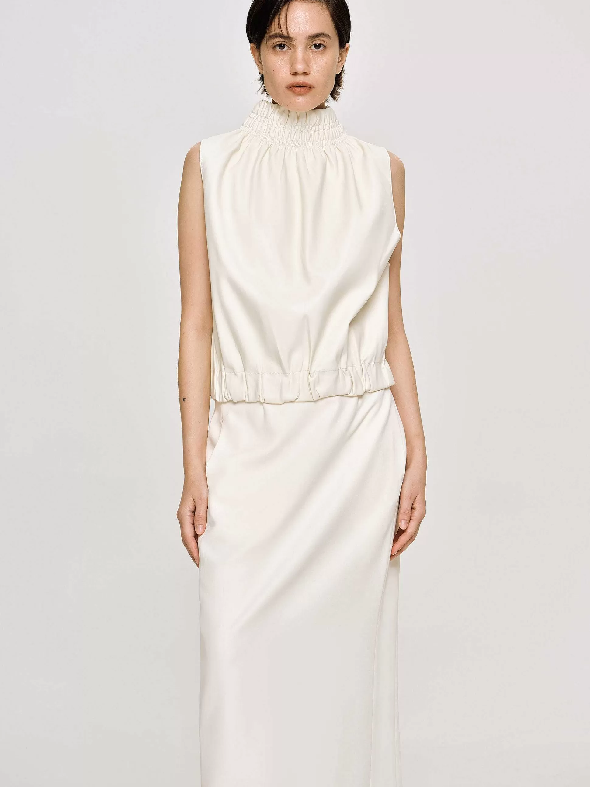 Women Source Unknown Accessories-Sleeveless Leather Top, Ivory