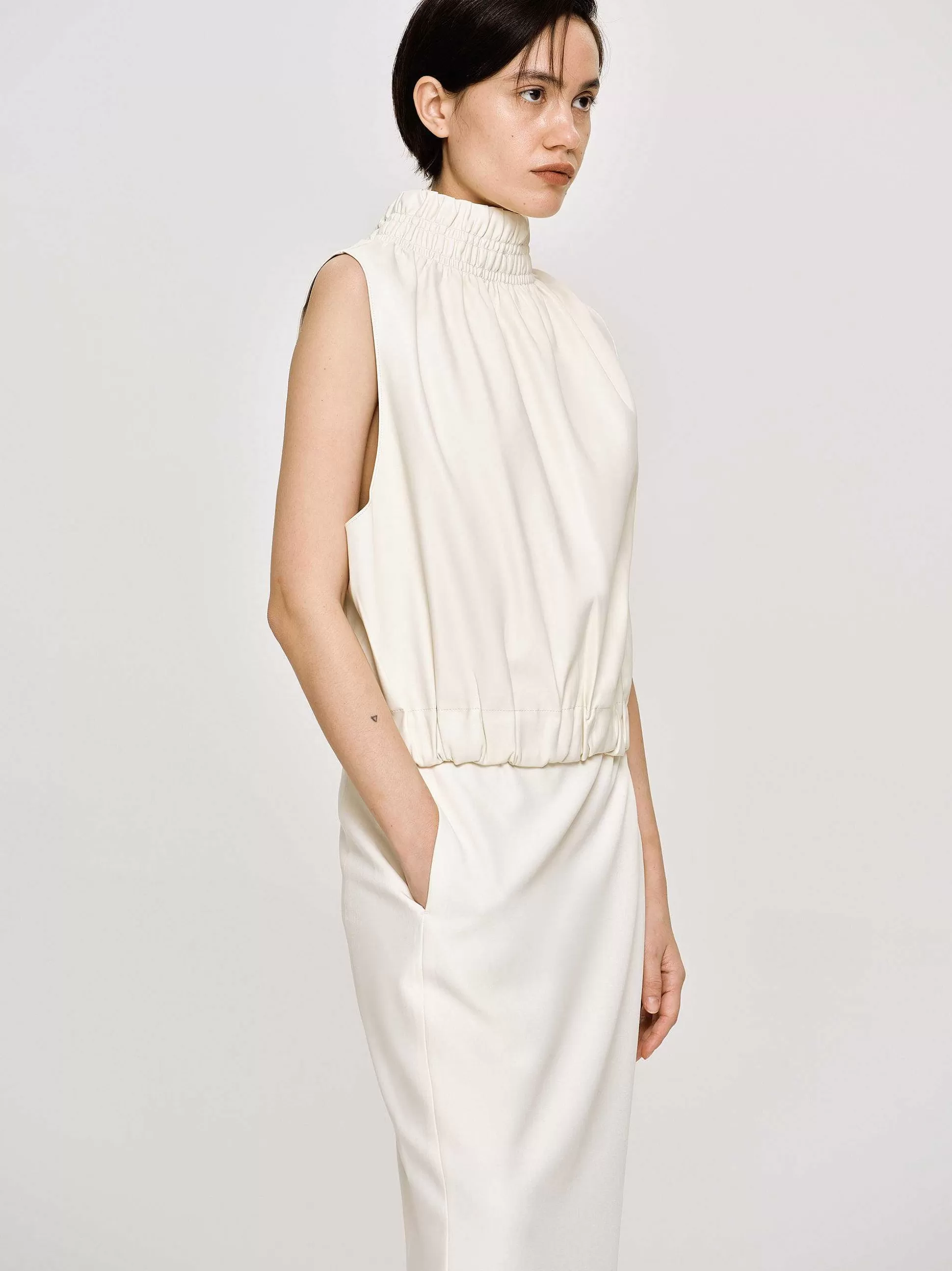 Women Source Unknown Accessories-Sleeveless Leather Top, Ivory
