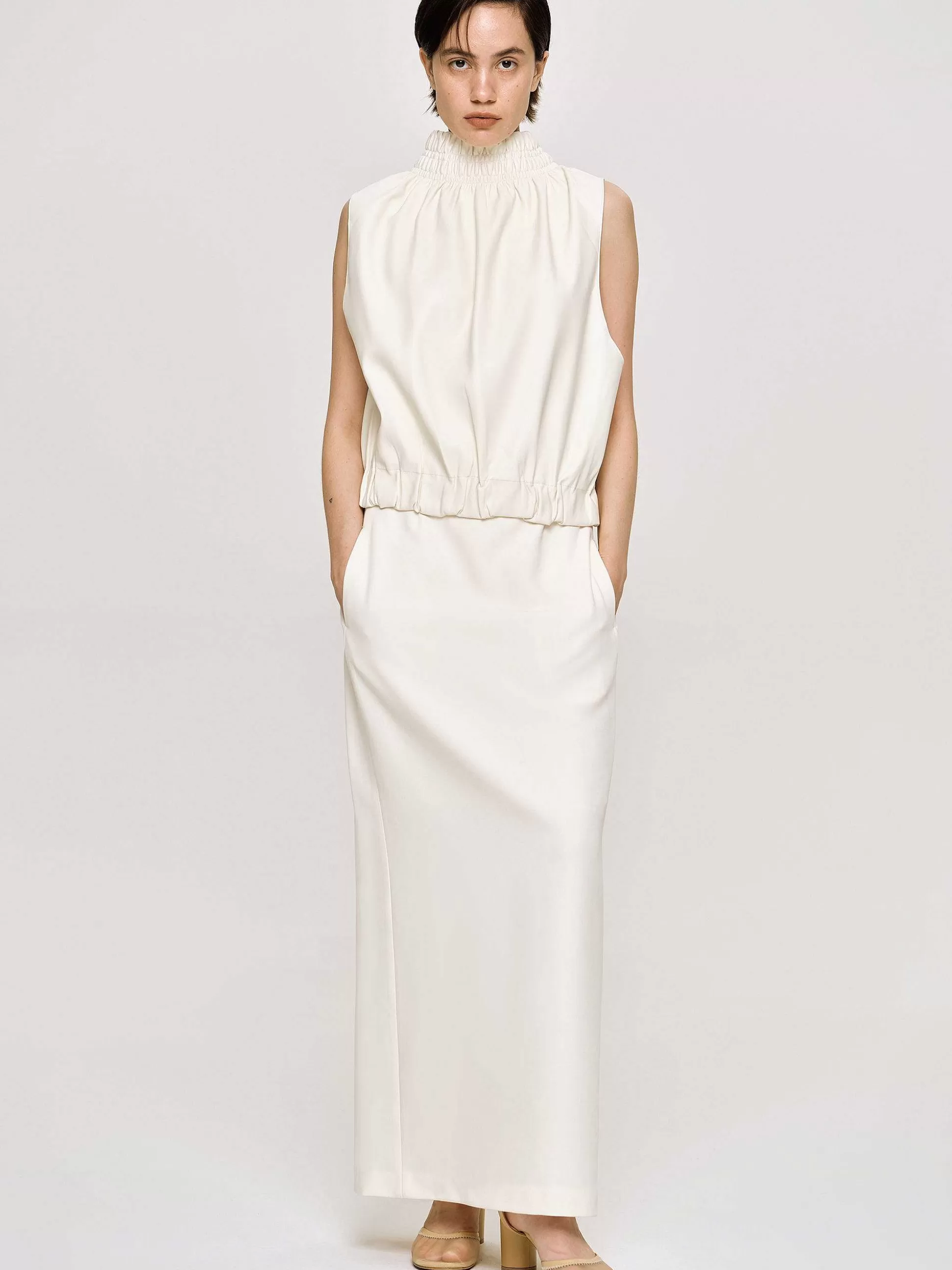 Women Source Unknown Accessories-Sleeveless Leather Top, Ivory